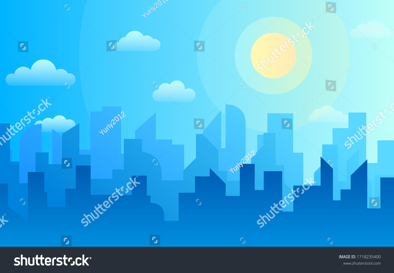 Morning Day City Skyline Landscape Town Stock Vector (Royalty Free ...