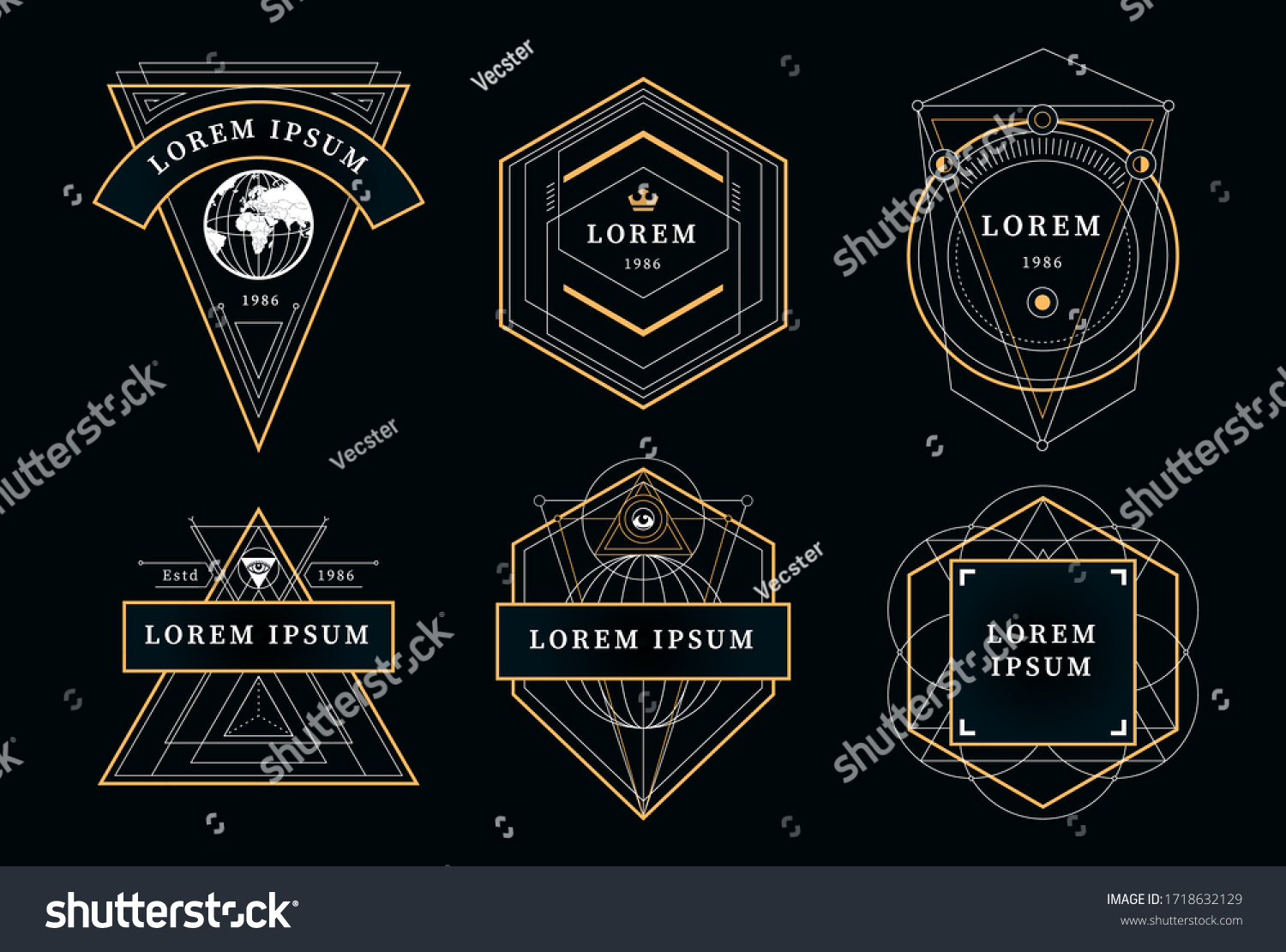 Set Vintage Emblems Geometric Shapes Art Stock Vector (Royalty Free ...