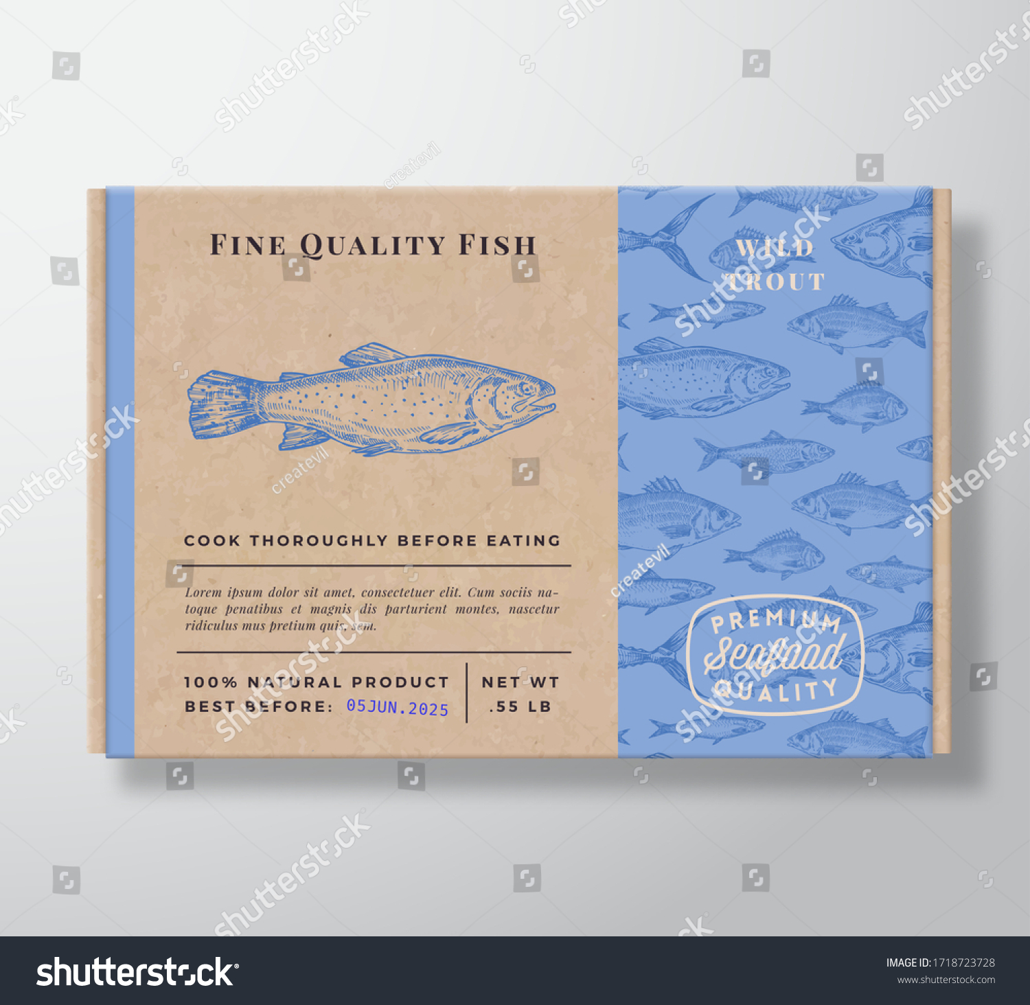 Fish Pattern Realistic Cardboard Container Abstract Stock Vector ...