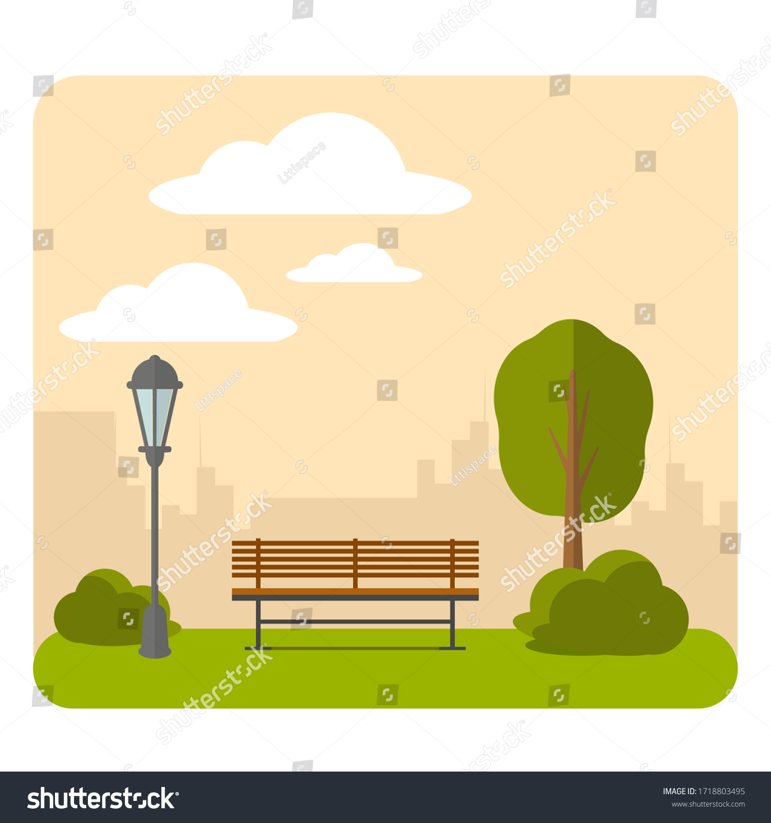 Bench Streetlight Park Vector Illustration Beautiful Stock Vector ...