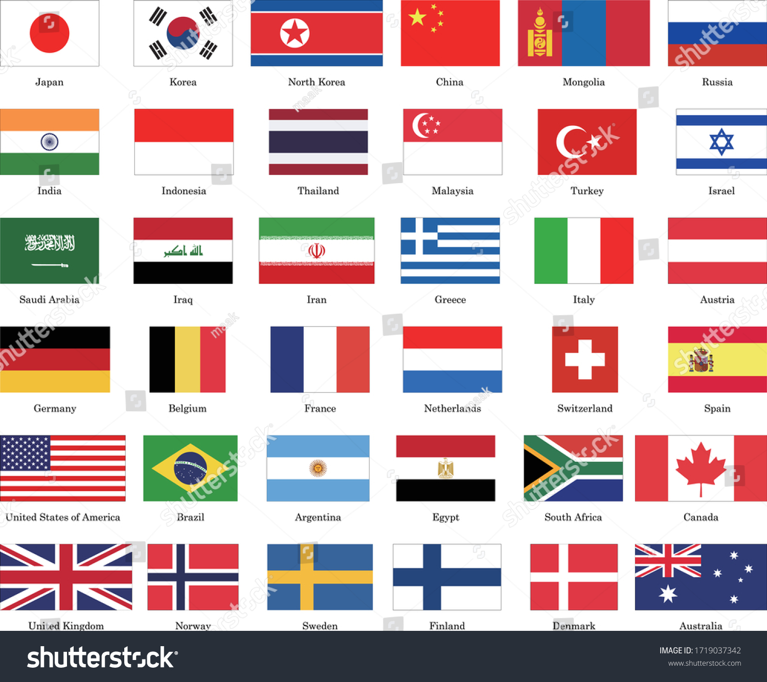 List 36 Kinds National Flags Stock Vector (Royalty Free) 1719037342 ...