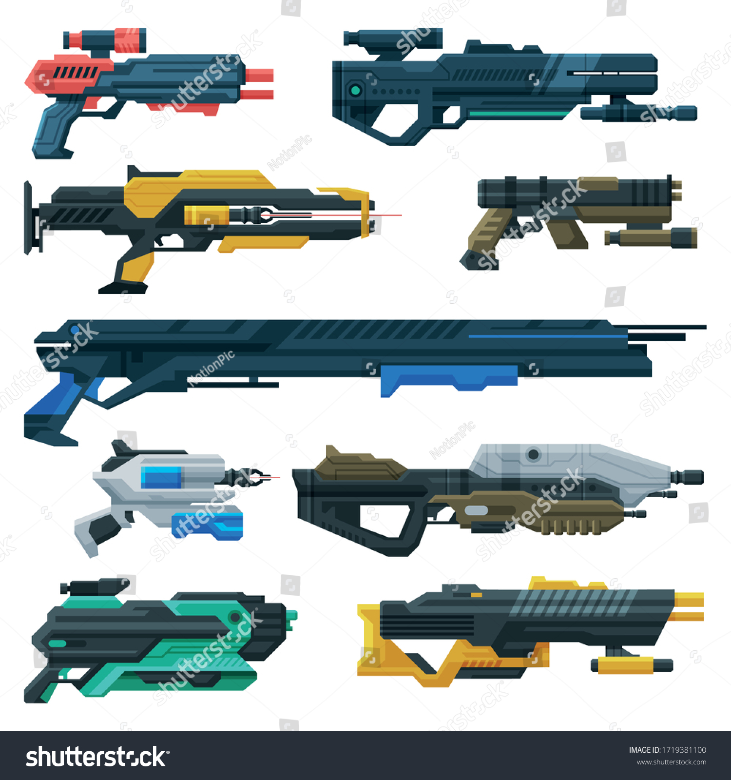 Futuristic Space Guns Blasters Collection Fantastic Stock Vector ...