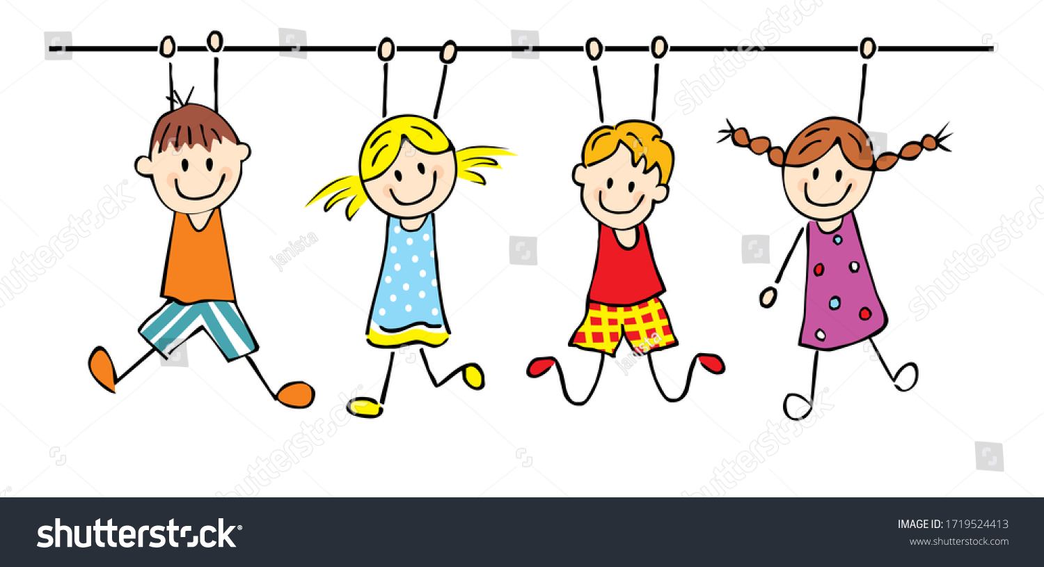 Happy Kids Hanging Girls Boys Funny Stock Vector (Royalty Free ...