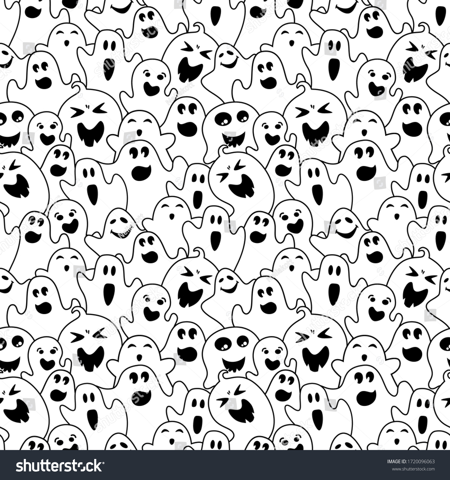 Ghost Flat Black Line Seamless Pattern Stock Vector (Royalty Free ...