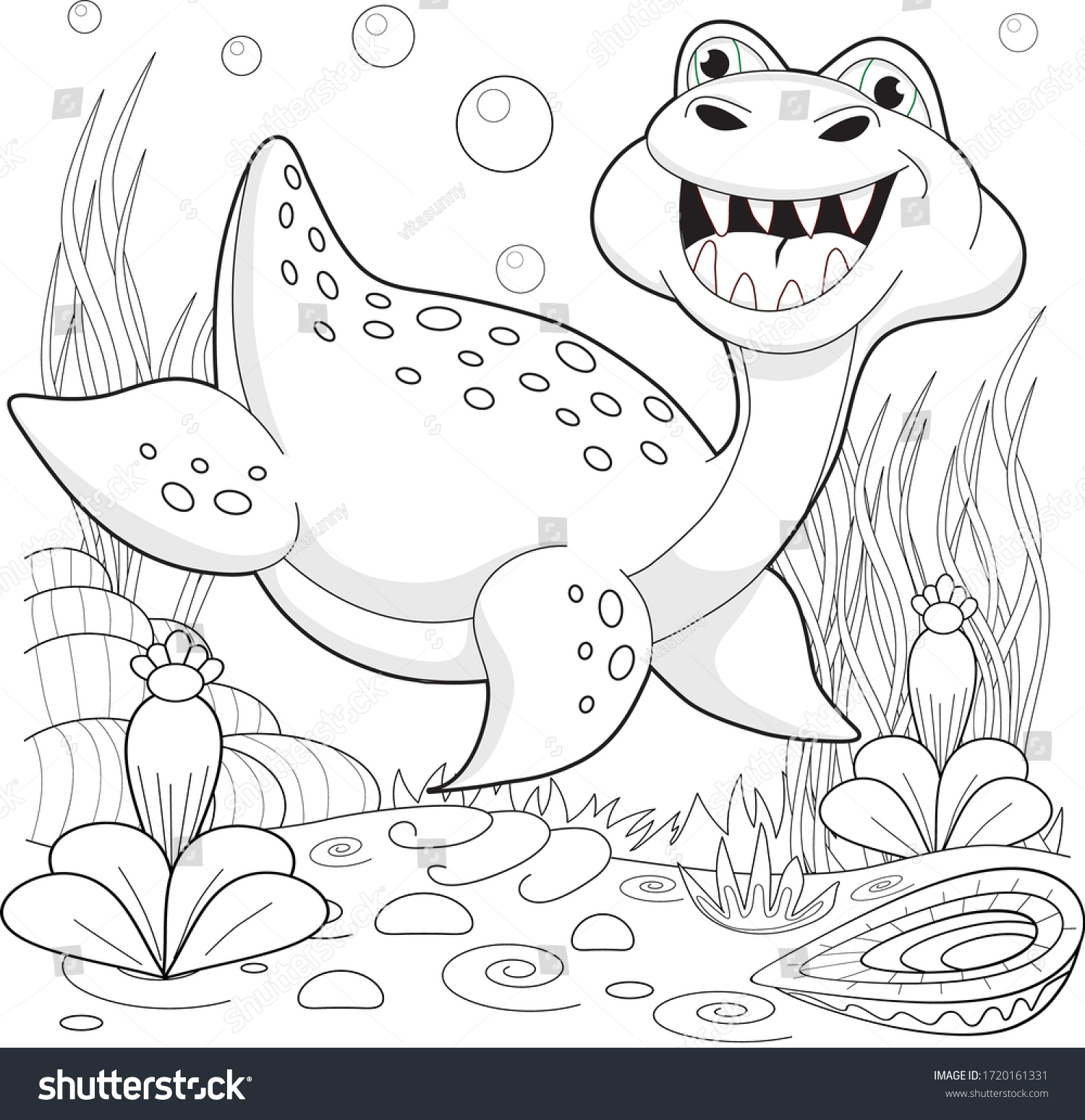 Sea Dinosaur Under Water Coloring Children Stock Vector (Royalty Free