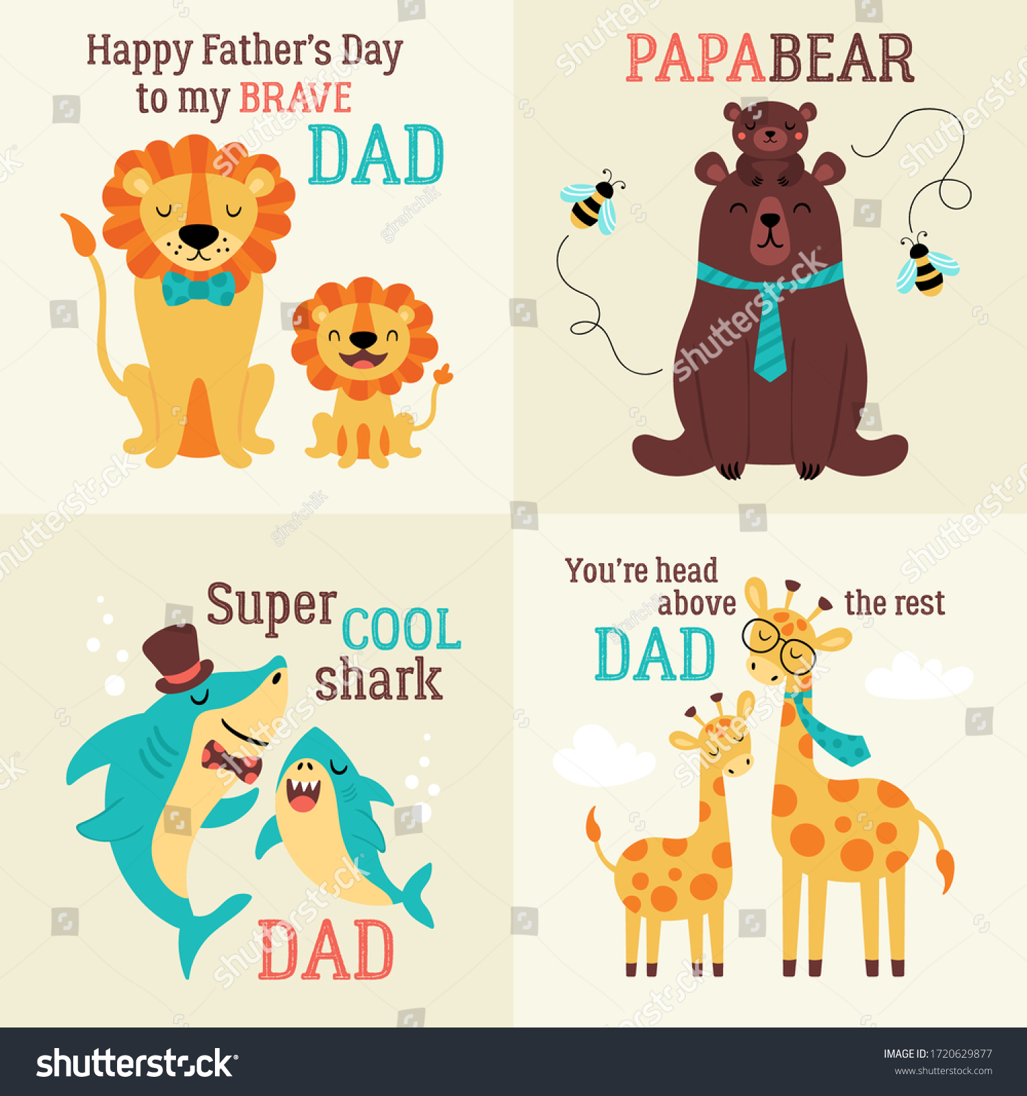 Fathers Day Greeting Card Set Cute Stock Vector (royalty Free 