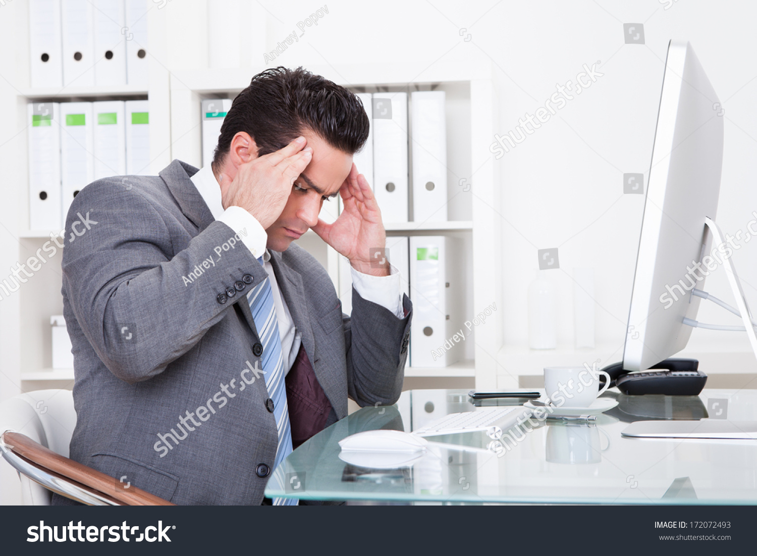 Young Businessman Office Desk Suffering Headache Stock Photo 172072493 ...