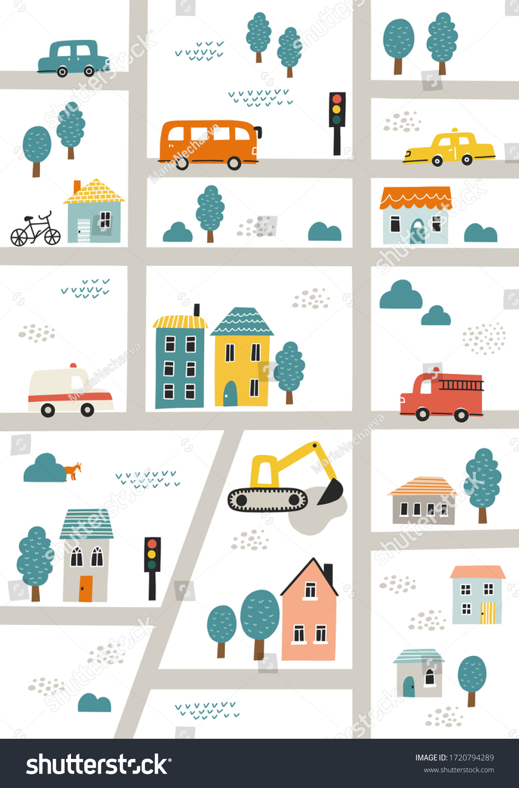 Hand Drawn Vector Illustration Cute Town Stock Vector (Royalty Free ...