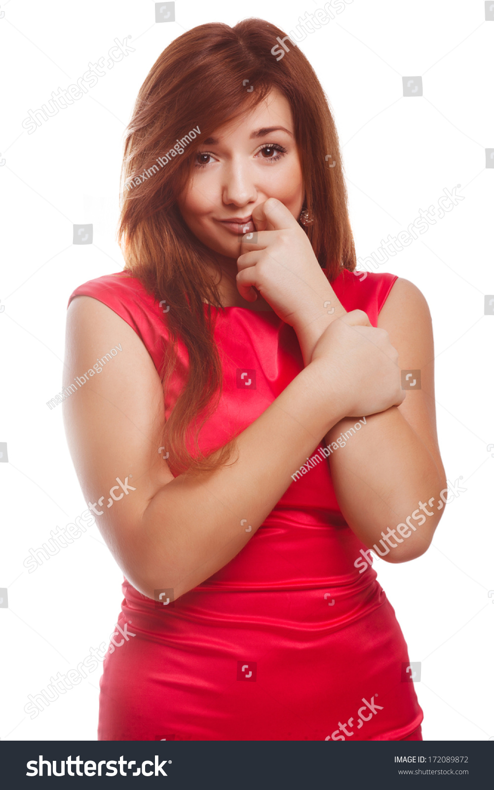 Shy Girl Embarrassed Woman Red Dress Stock Photo 172089872 | Shutterstock