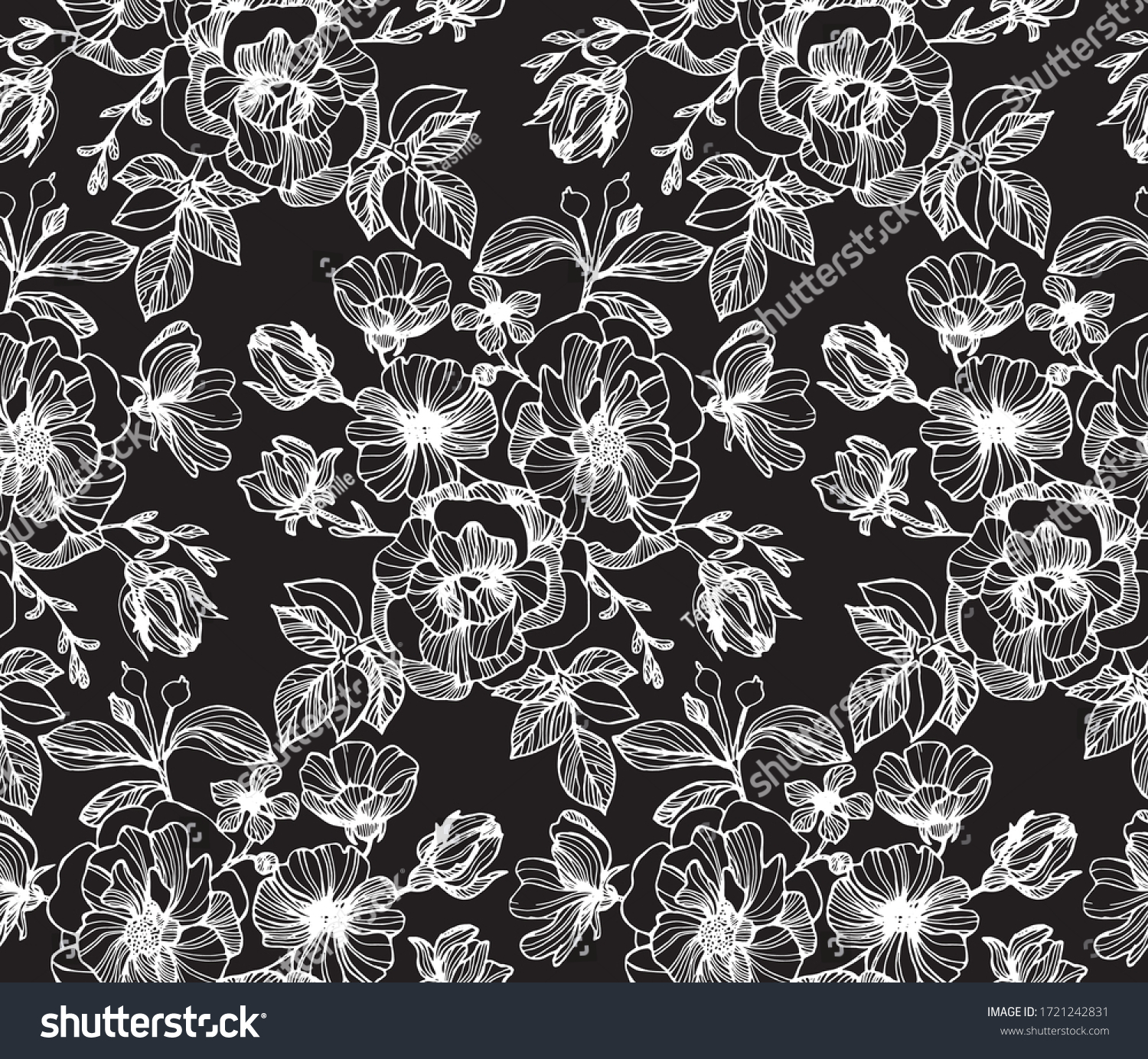 Flower Pattern Hand Drawn Rose Bouquet Stock Vector (Royalty Free ...
