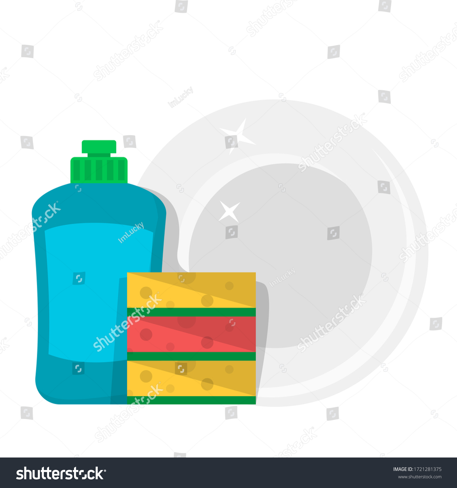 Clean Plate Dishwashing Liquid Sponge Vector Stock Vector (Royalty Free ...