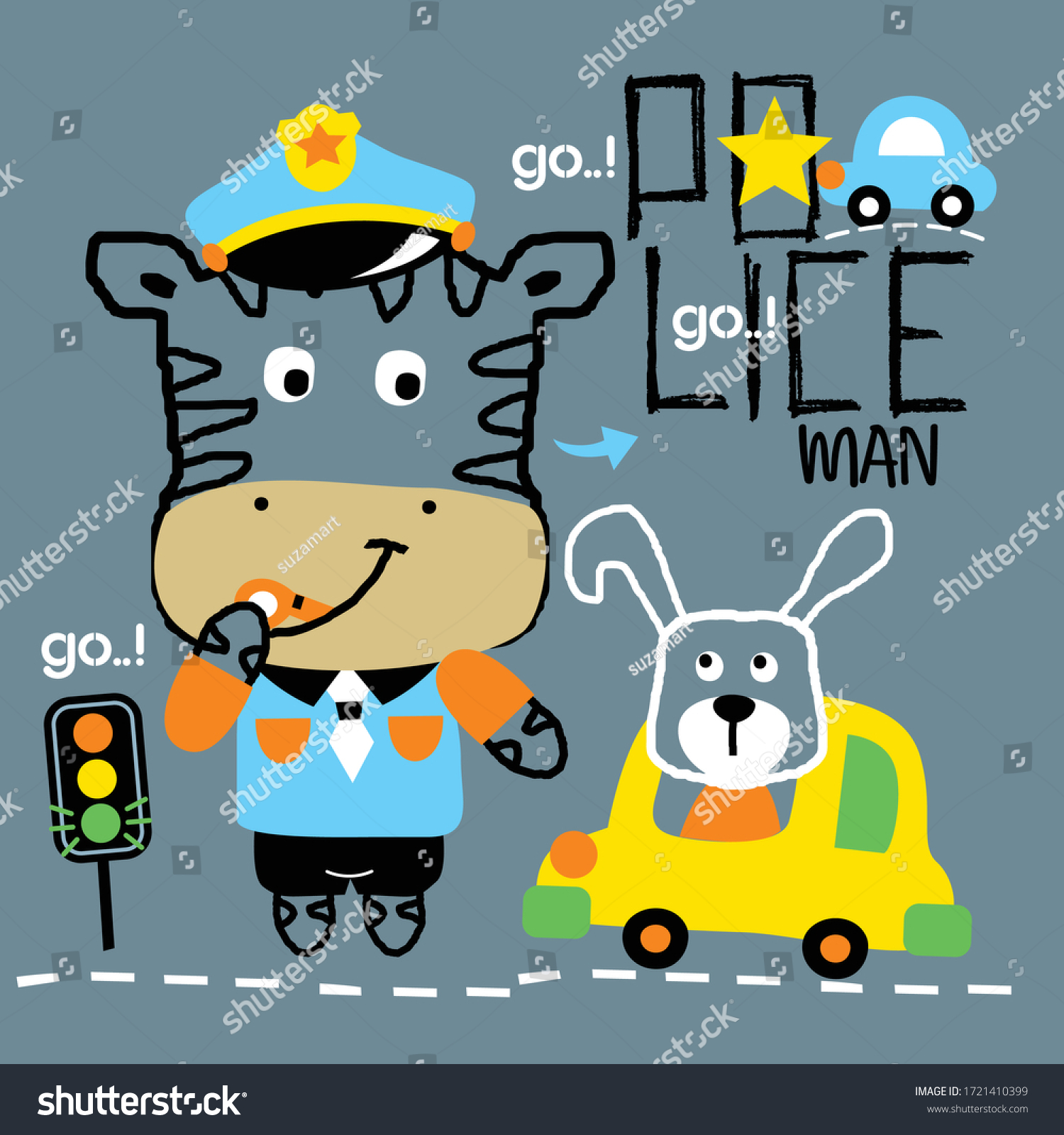 Zebra Little Police Funny Animal Cartoonvector Stock Vector (Royalty ...