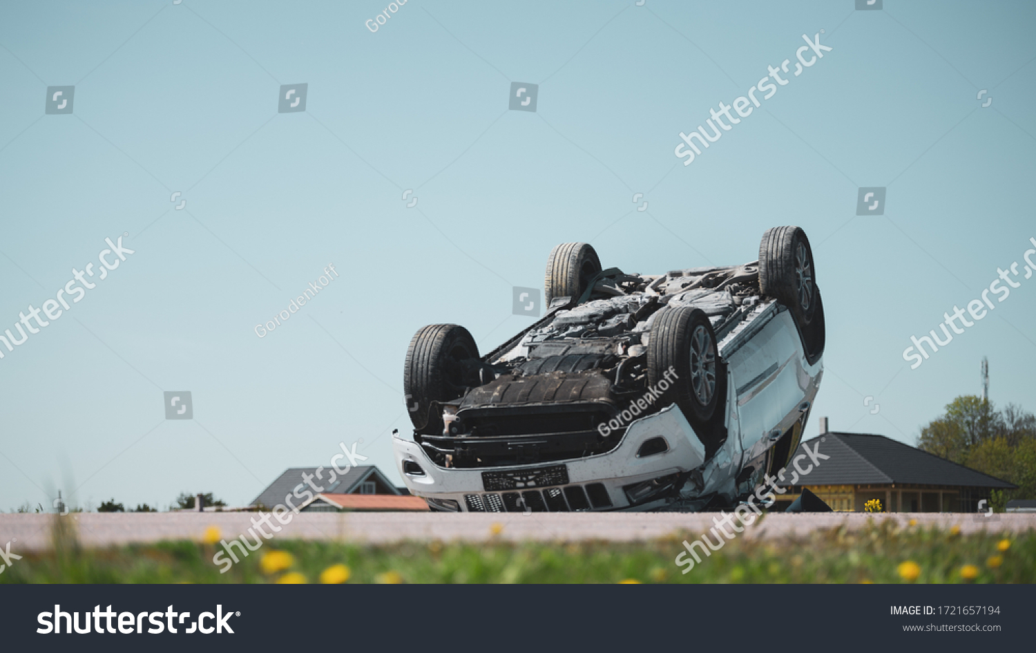 Horrific Traffic Accident Rollover Smoking Burning Stock Photo ...