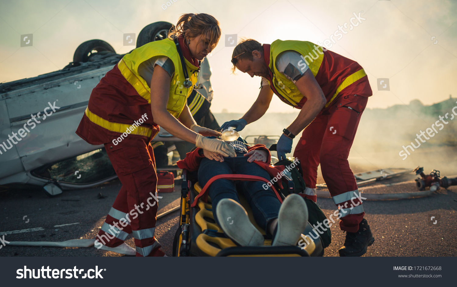 On Car Crash Traffic Accident Scene Stock Photo 1721672668 Shutterstock   Stock Photo On The Car Crash Traffic Accident Scene Paramedics Saving Life Of A Female Victim Who Is Lying On 1721672668 