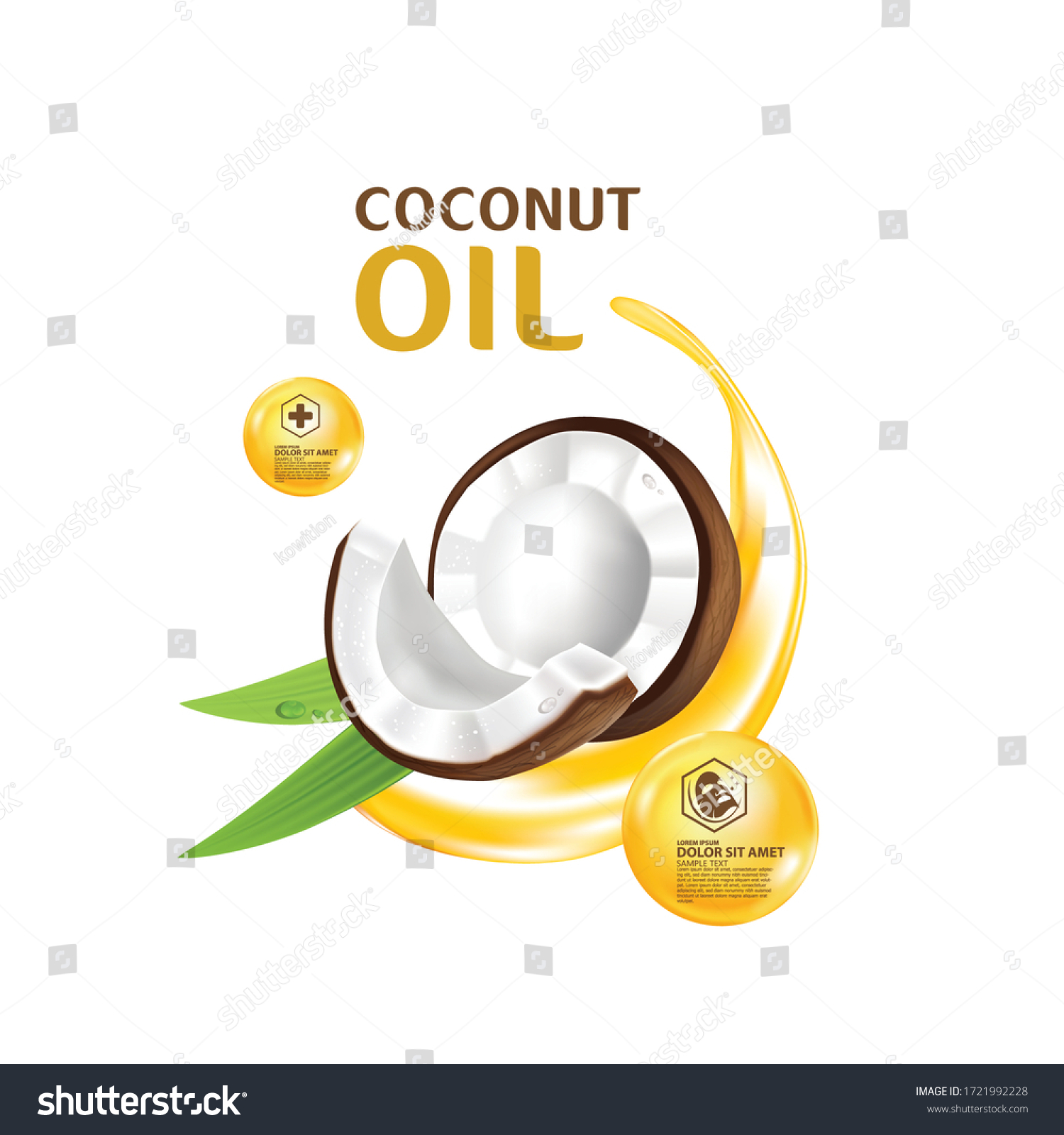 Realistic Coconut Organic Milk Oil Green Stock Vector (Royalty Free ...