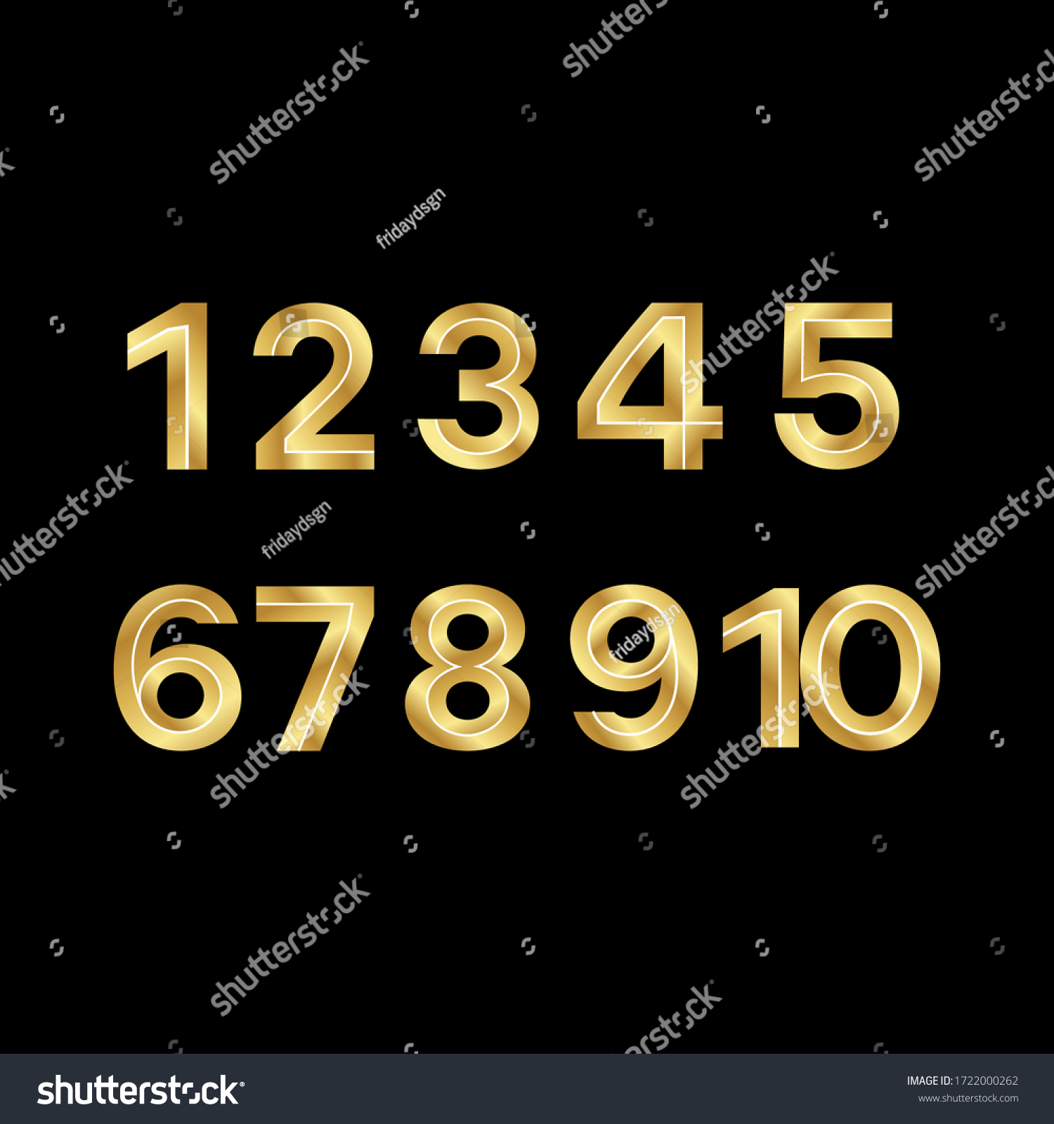 Vektor Stok Set 3d Elegant Gold Numbers Golden (Tanpa Royalti