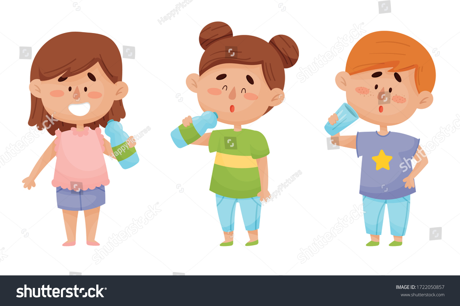 Kid Characters Standing Drinking Still Mineral Stock Vector (Royalty ...