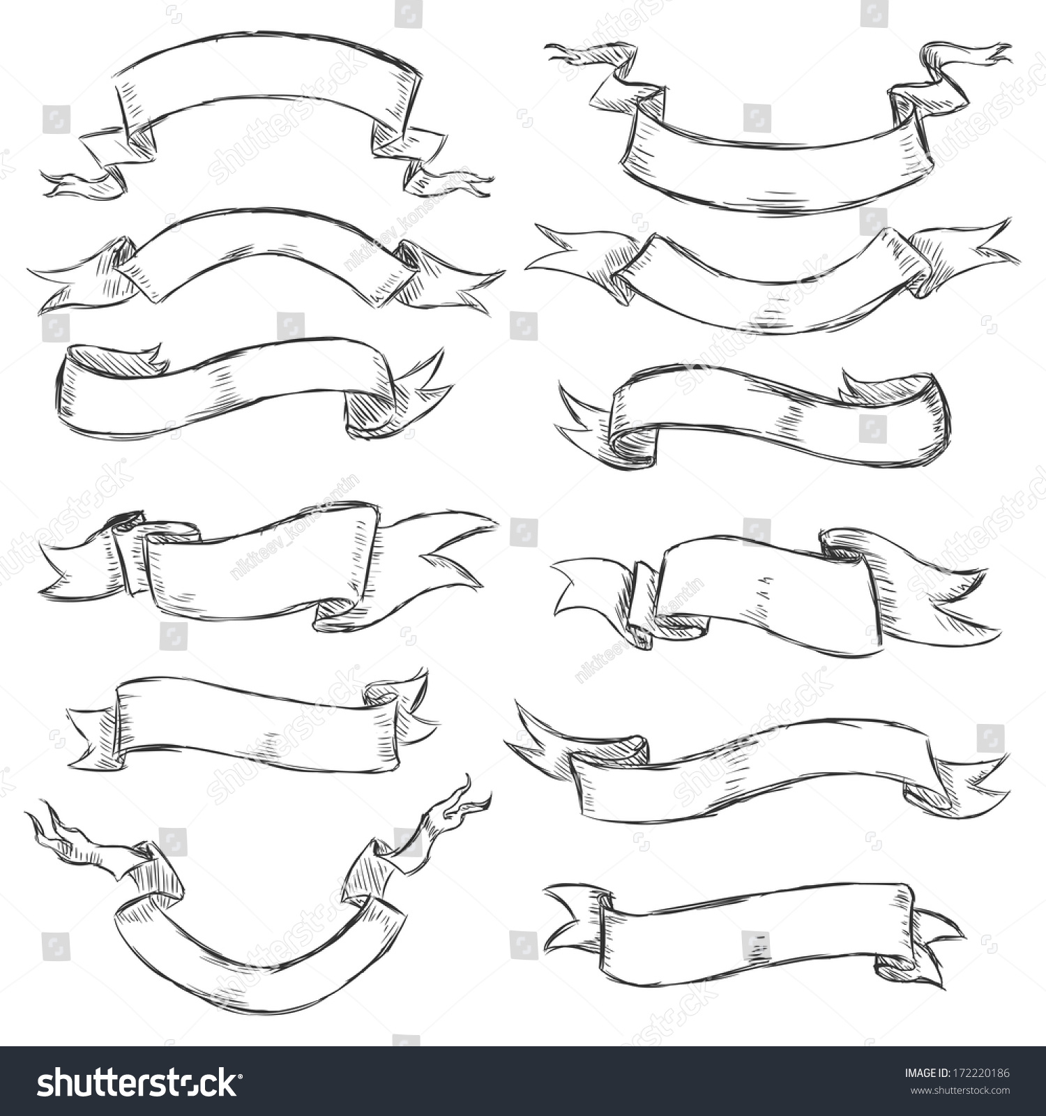 Vector Set Sketch Ribbons Stock Vector (Royalty Free) 172220186 ...