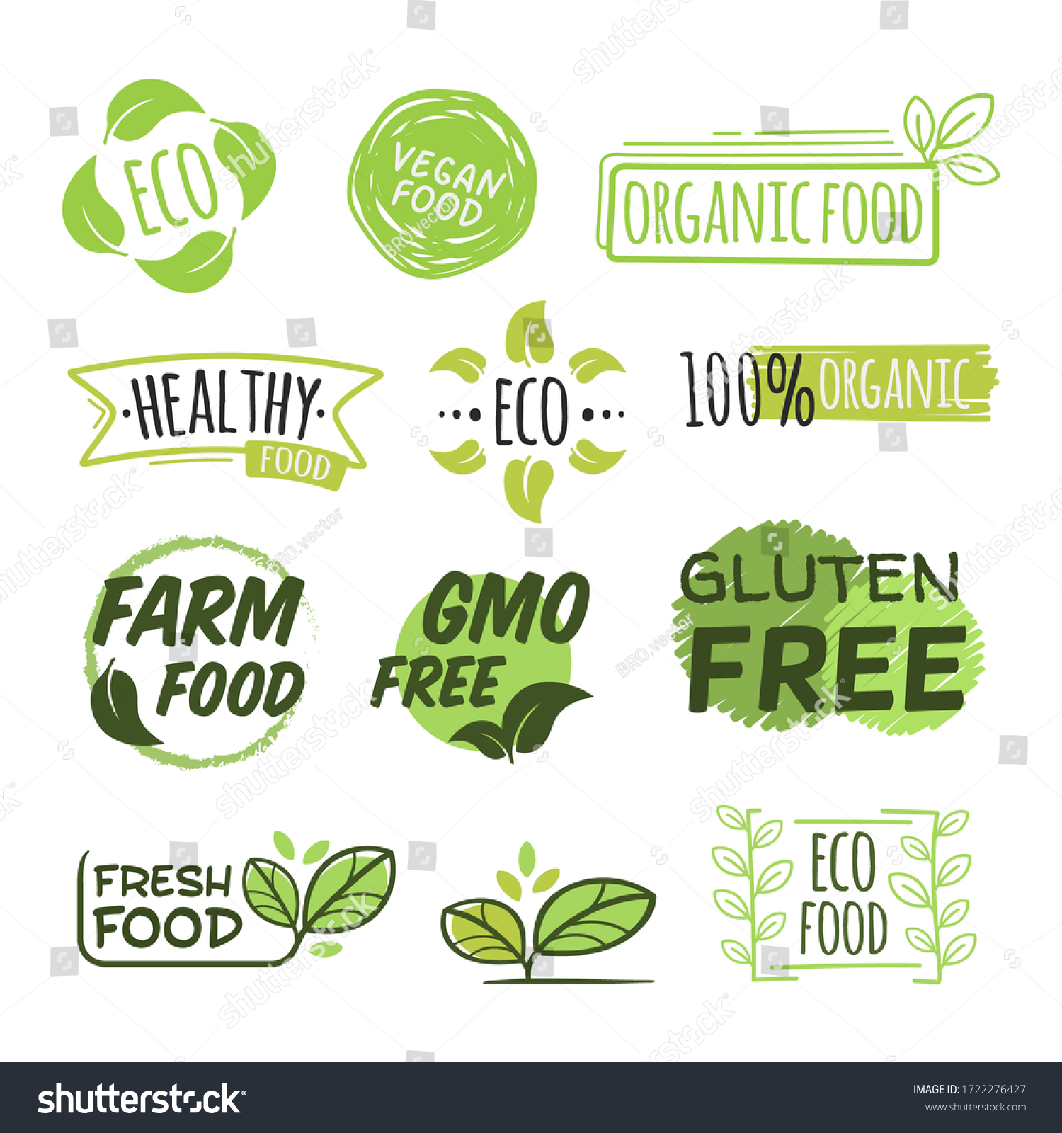 Eco Organic Logo Flat Icon Collection Stock Vector (Royalty Free ...