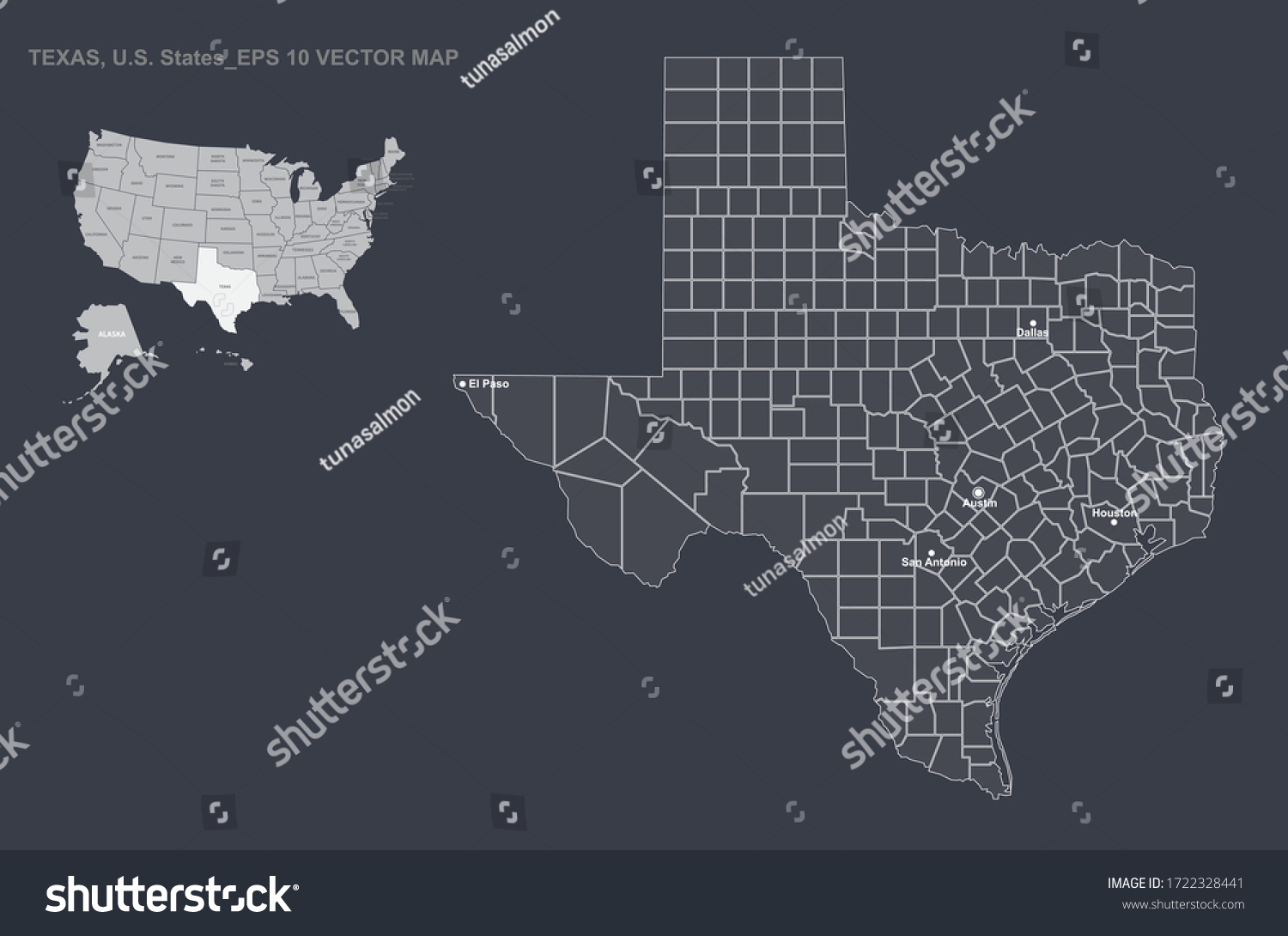 Texas Map Vector Map Texas Us Stock Vector (Royalty Free) 1722328441 ...