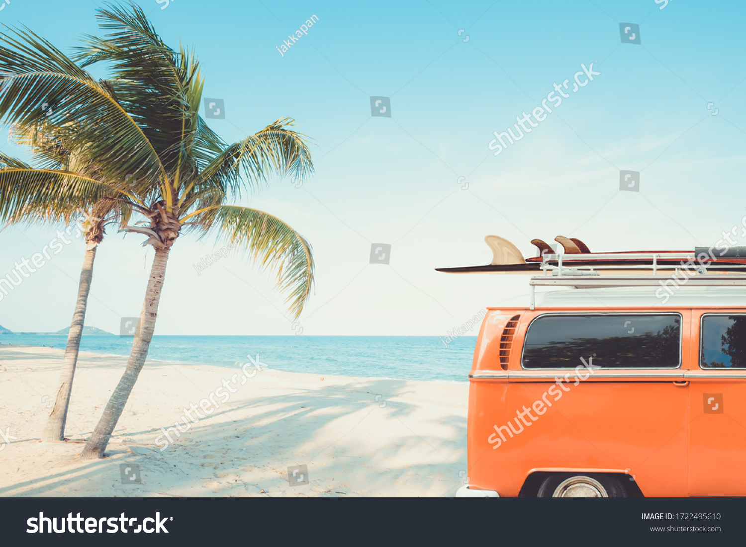 Vintage Car Parked Tropical Beach Seaside Stock Photo 1722495610