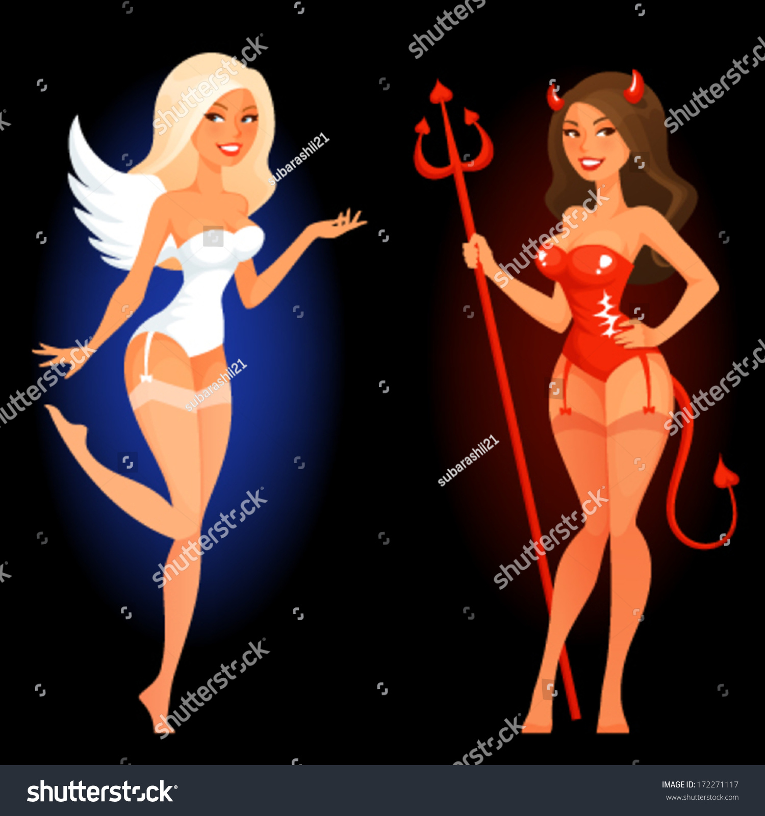 Sexy Cartoon Pin Girl Angel Devil: стоковые изображения в HD и миллионы дру...