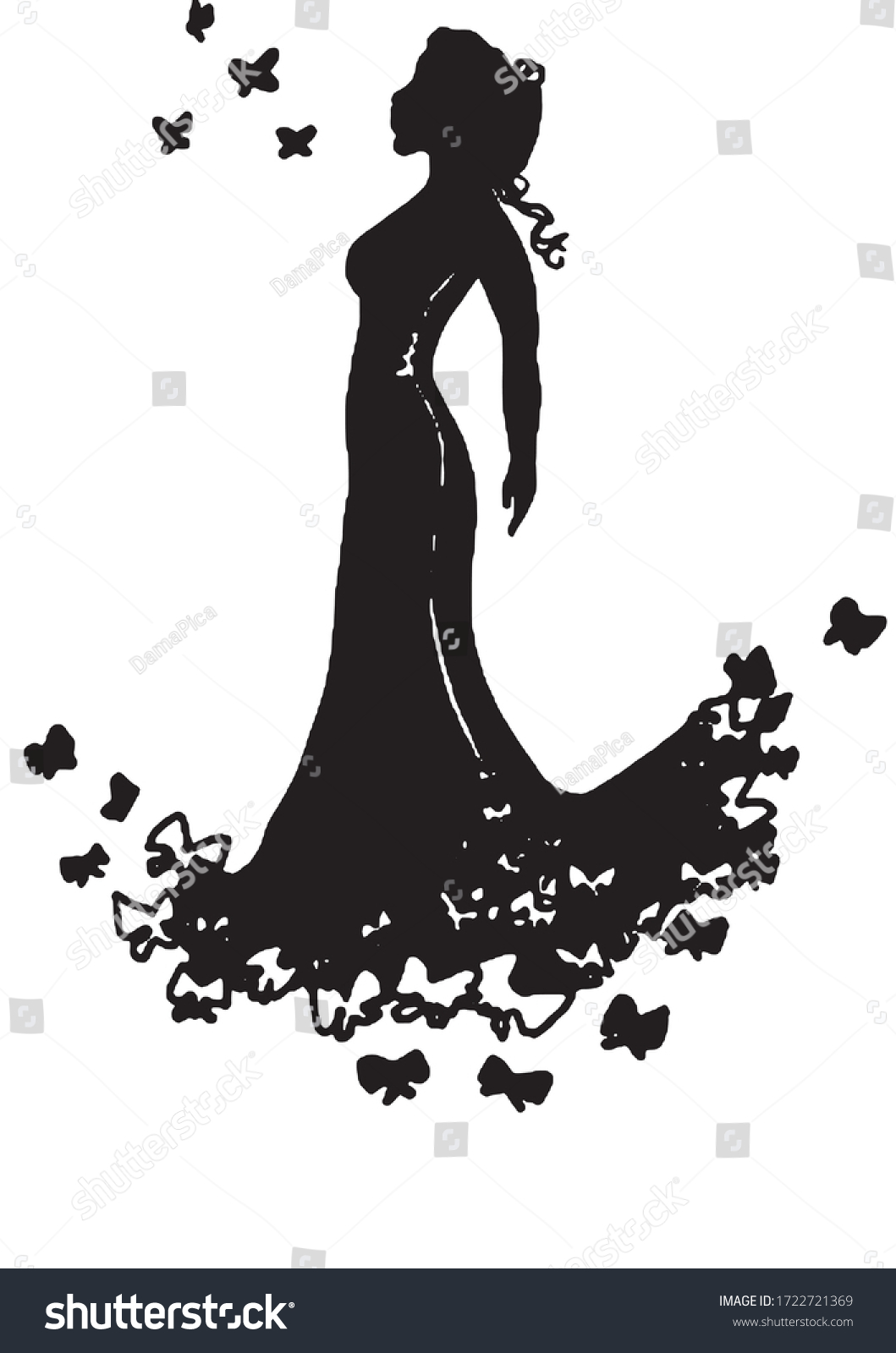 Силуэт женщины в платье из бабочек