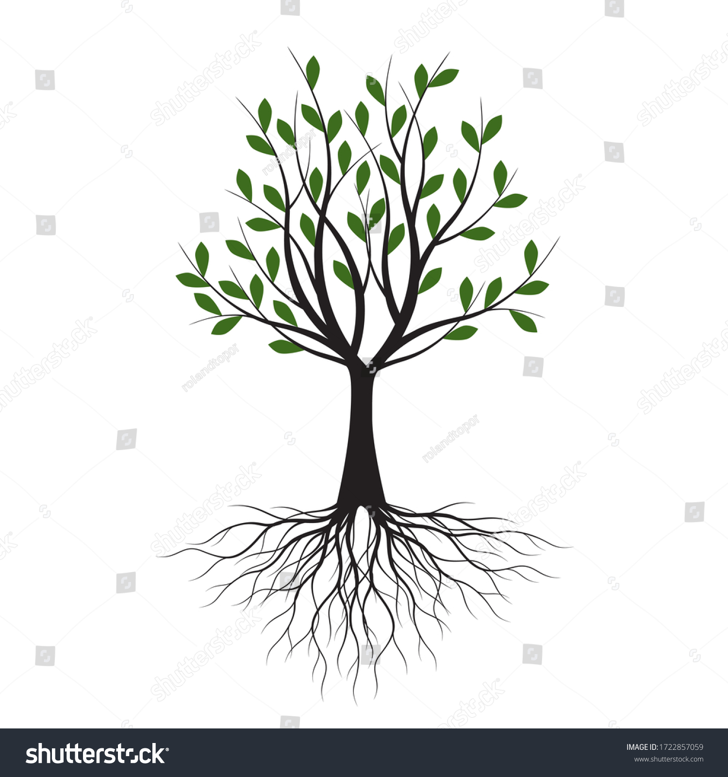 Green Tree Leaves Vector Outline Illustration Stock Vector (royalty 