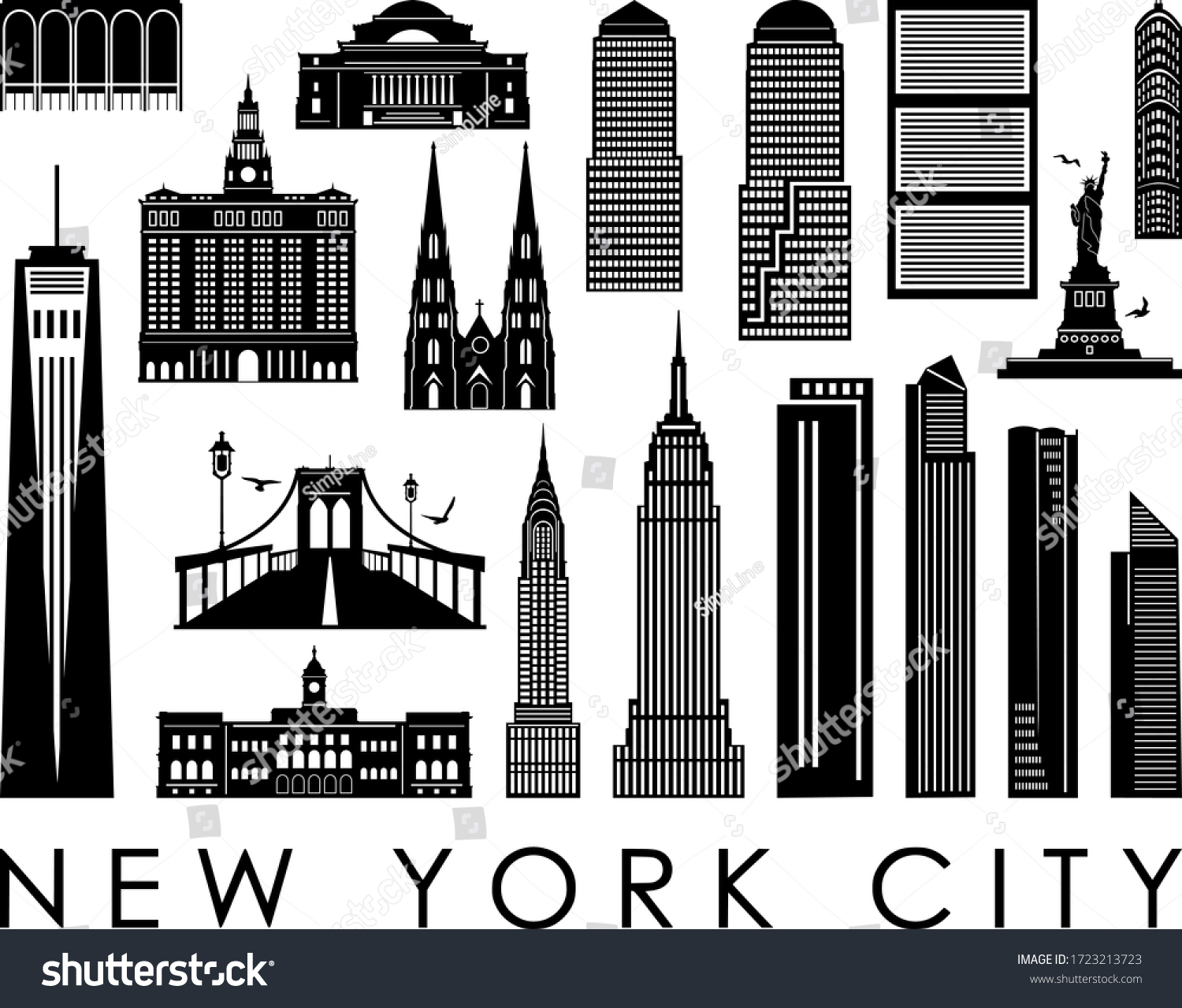Stock Vector New York City Skyline Silhouette Cityscape Vector 1723213723 