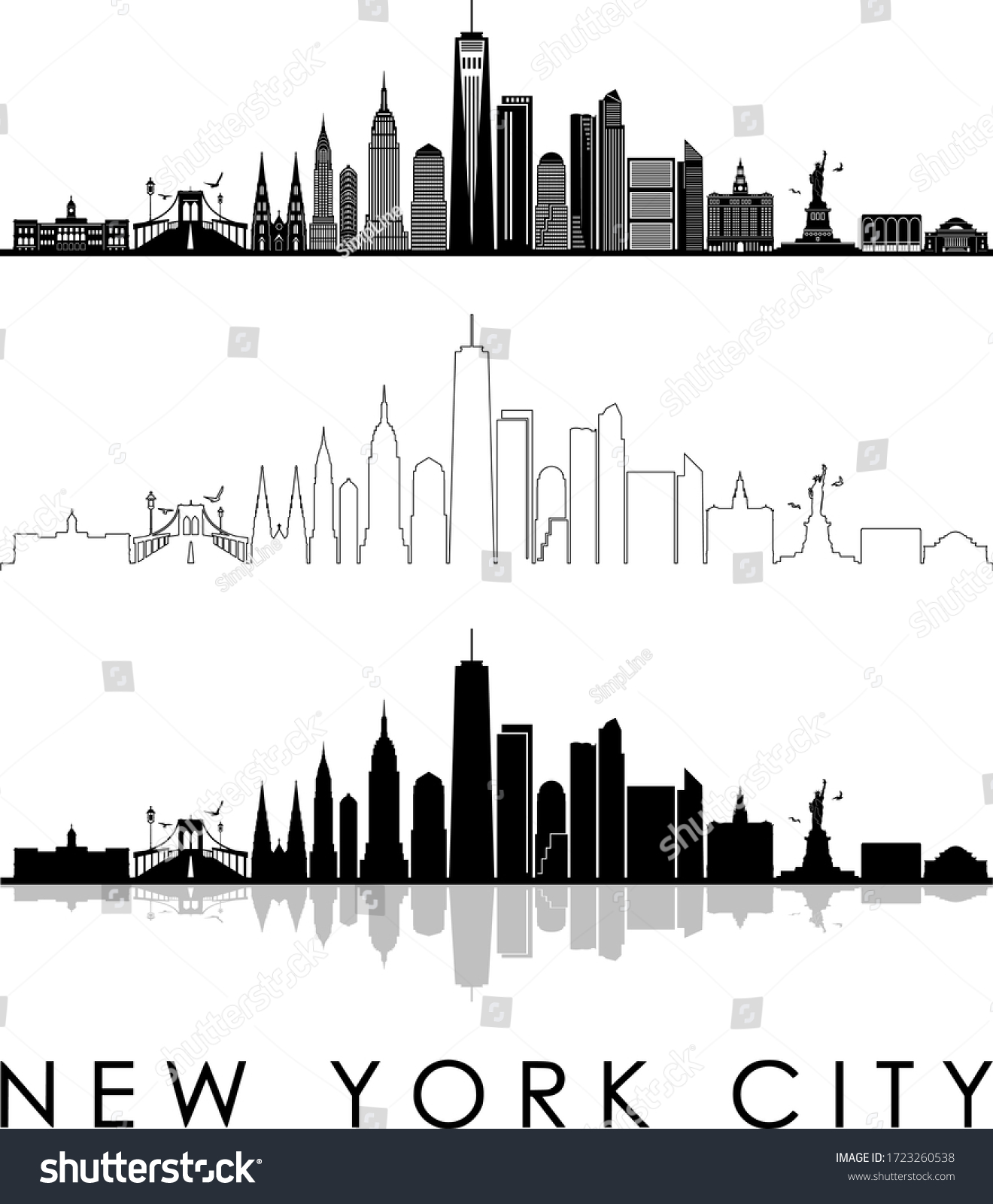 Stock Vector New York City Skyline Silhouette Cityscape Vector 1723260538 