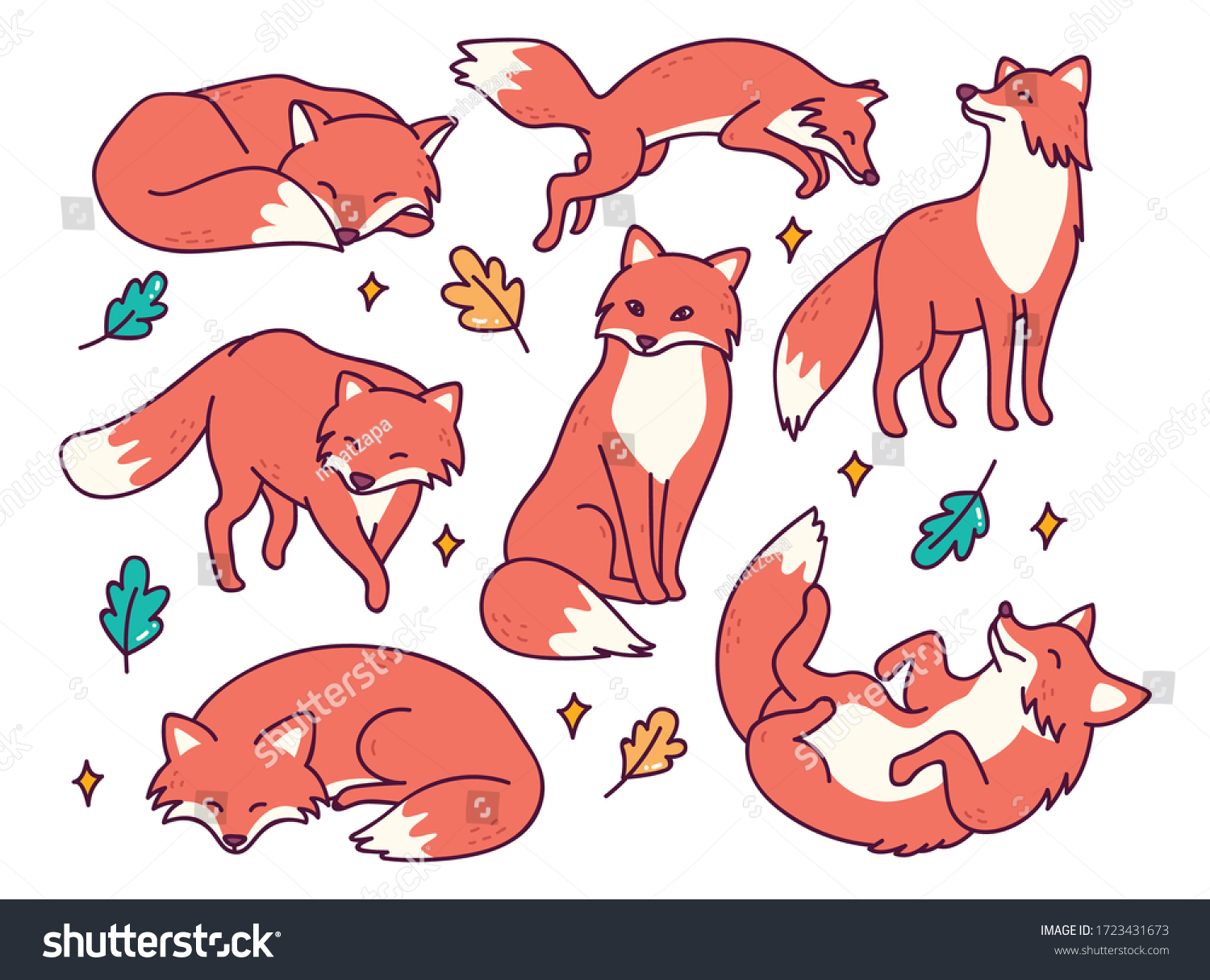 set-fox-different-poses-doodle-stock-vector-royalty-free-1723431673