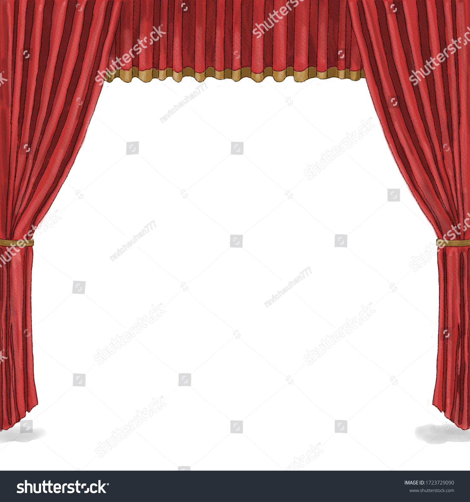 Red Stage Curtain Hand Drawn Watercolor Stock Illustration 1723729090 ...