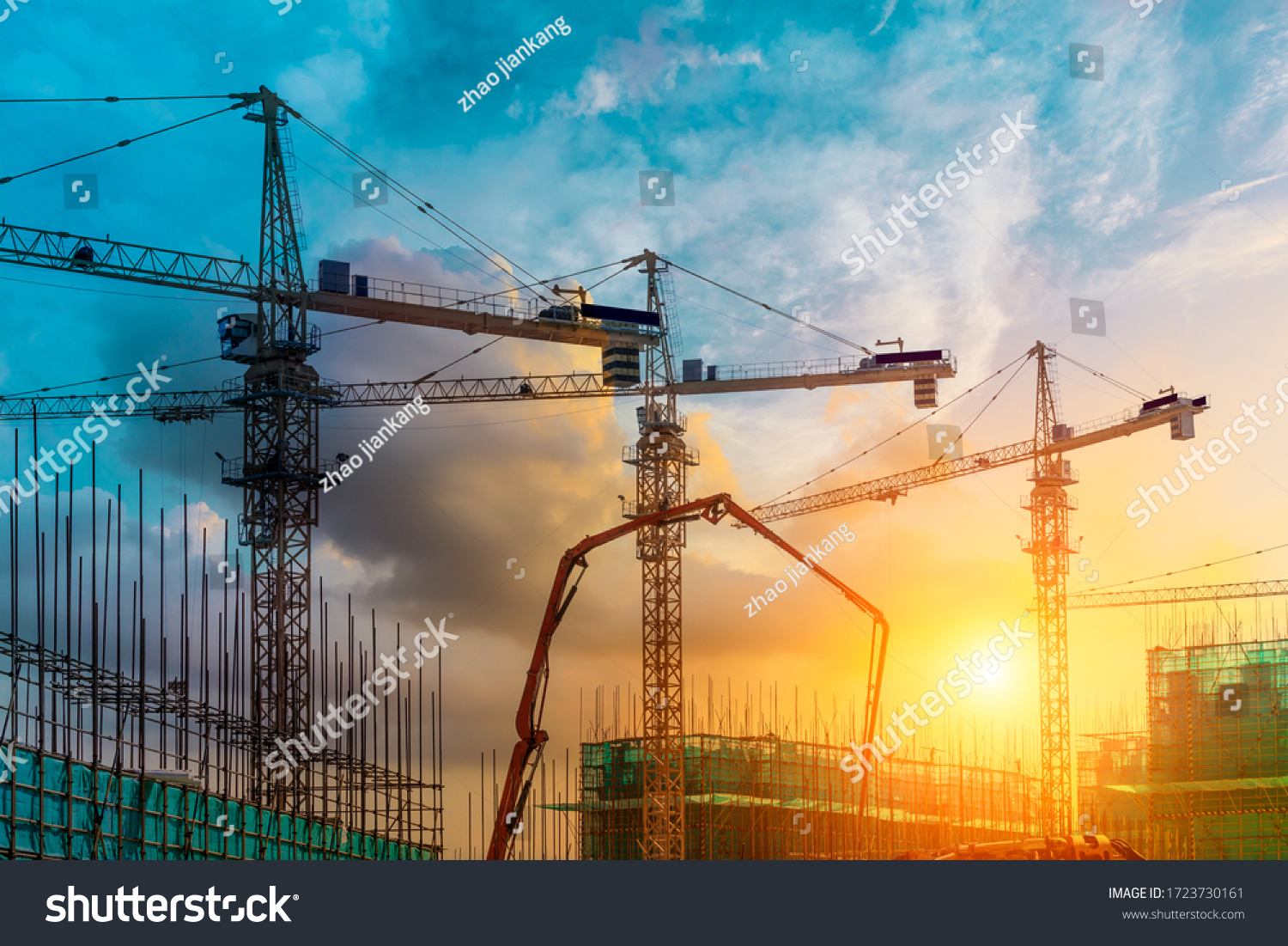 Tower Crane Building Construction Site Silhouette Stock Photo ...