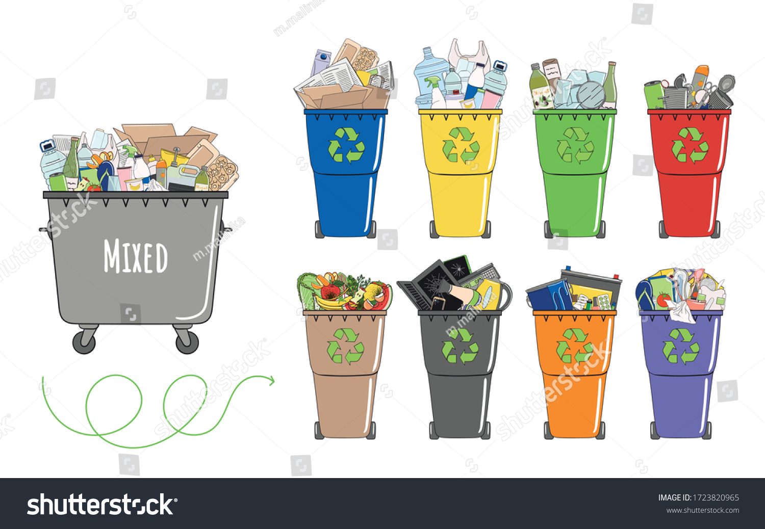 Set Garbage Cans Sorted Garbage Recycle Stock Vector (Royalty Free ...