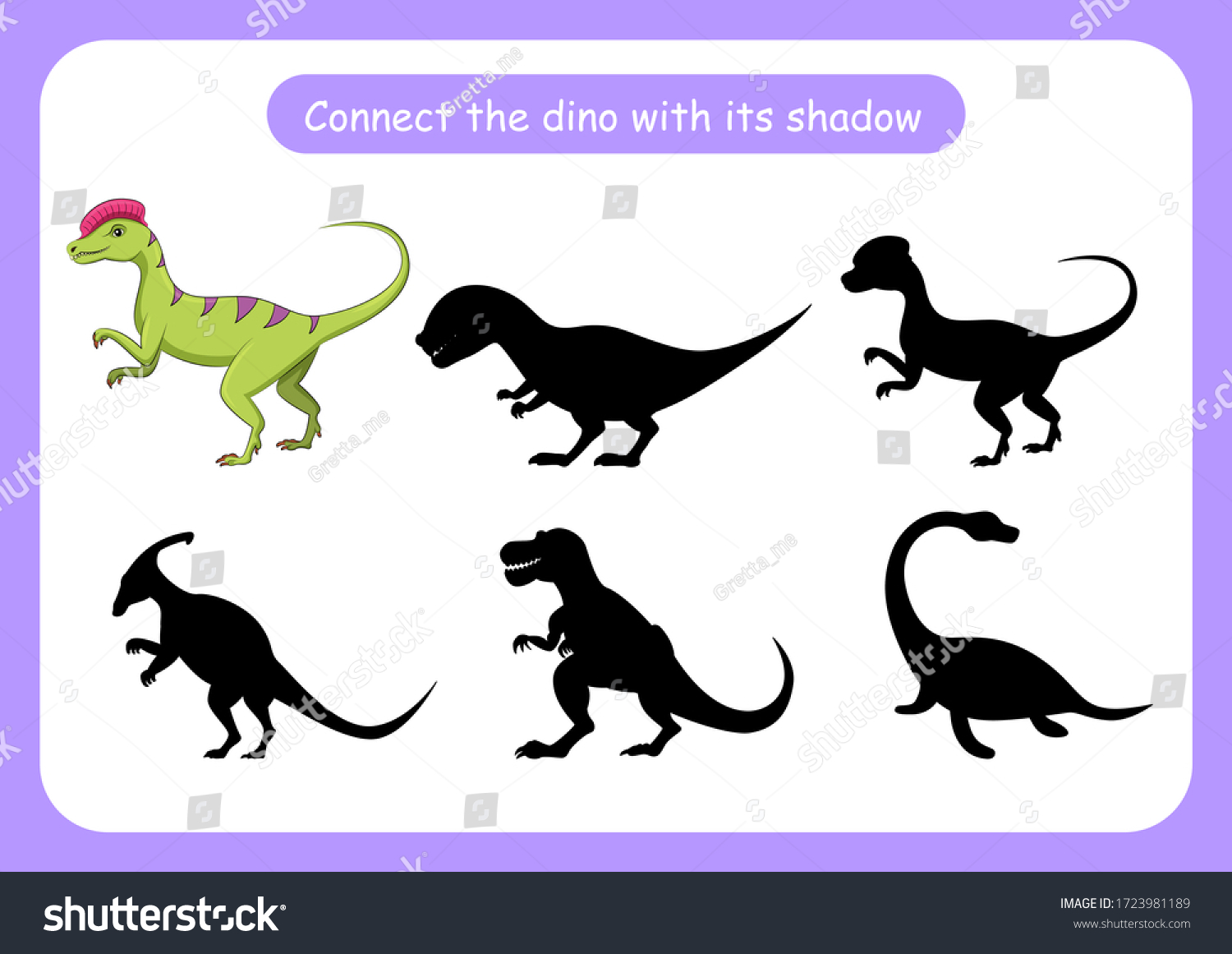 Worksheet Connect Dinosaur Shadow Educational Game Stock Vector ...