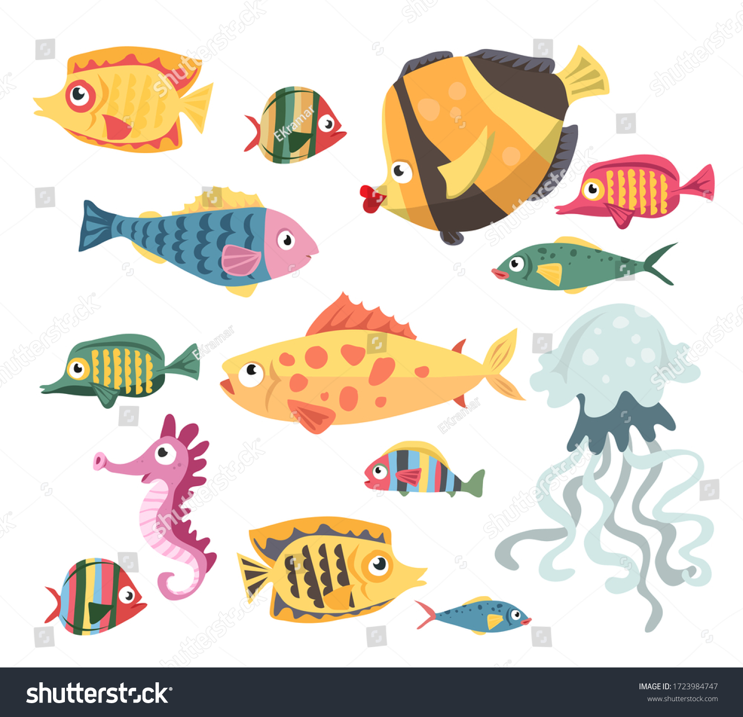 Vector Set Underwater Ocean Fish On Stock Vector (Royalty Free ...