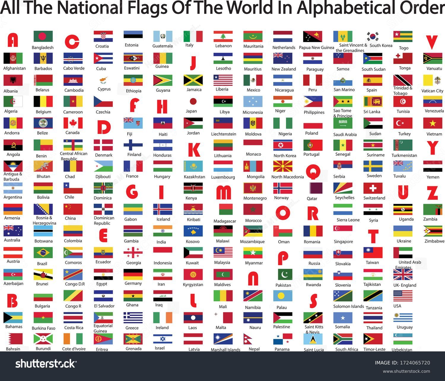 World National Flags Alphabetical Order Stock Vector Royalty Free