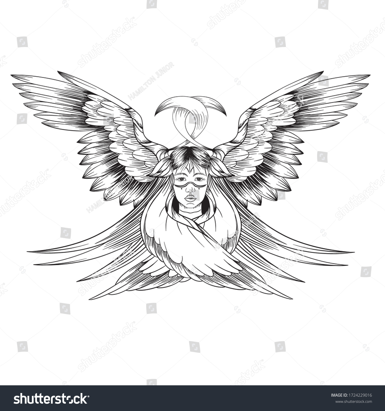 Seraphim Hand Drawn Black White Stock Vector (Royalty Free) 1724229016 ...