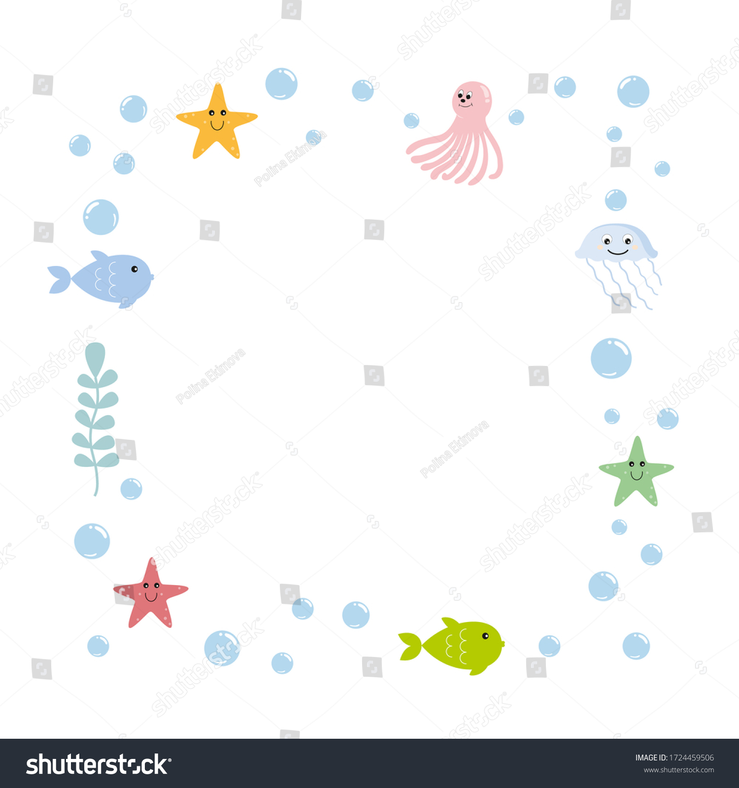 Vector Square Frame Sea Life Sea Stock Vector (royalty Free) 1724459506 