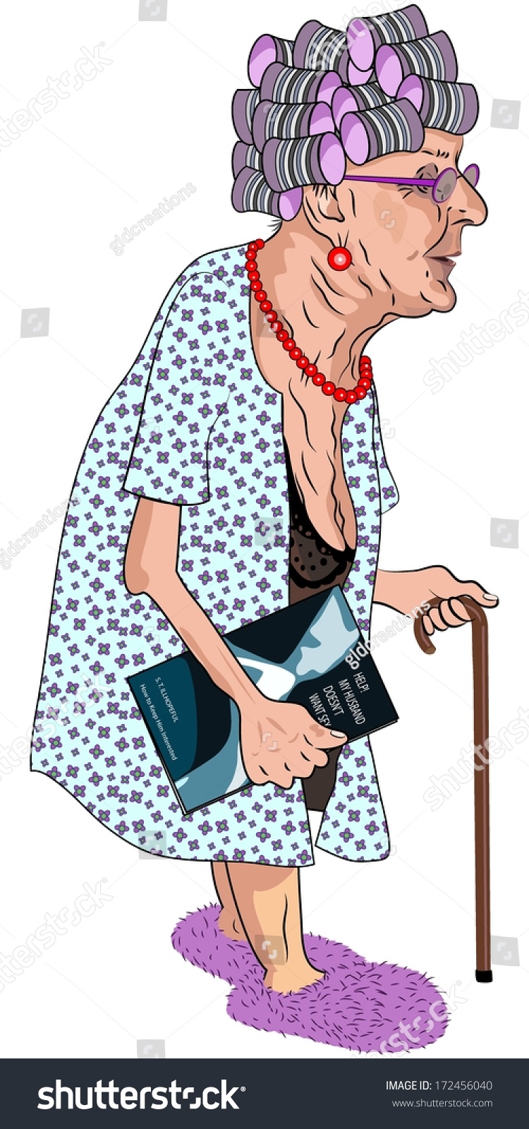Cartoon Bentover Old Lady Curlers Her Stock Vector (Royalty Free) 172456040...