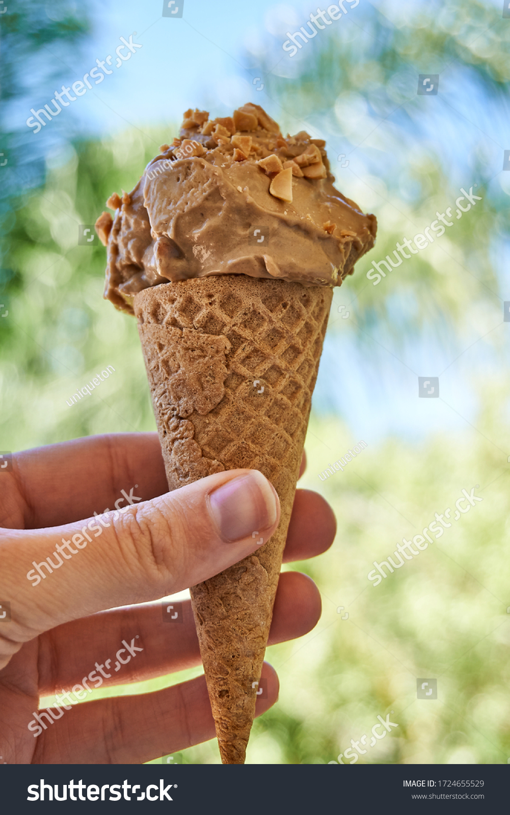 Hand Holding Ice Cream Cone Peanut Stock Photo 1724655529 Shutterstock