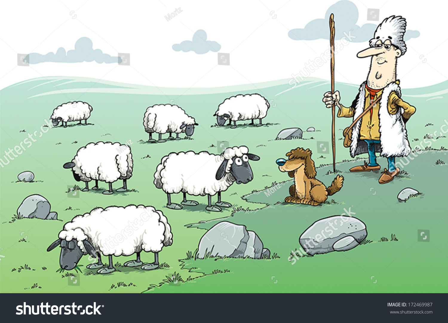 Чабан с овцами рисунок
