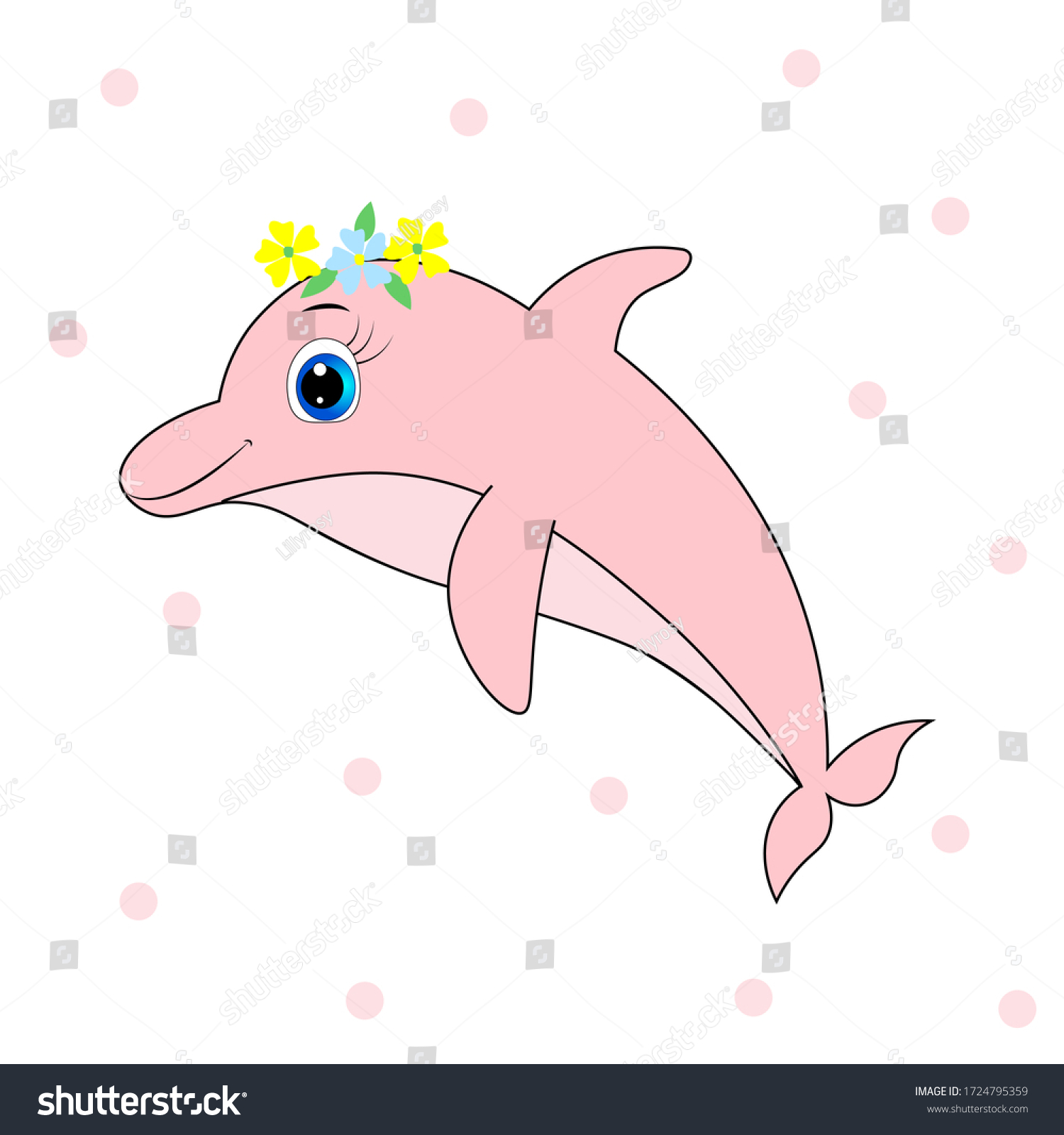 Cute Dolphin Cartoon Illustration Summer Vector Stock Vector (Royalty ...