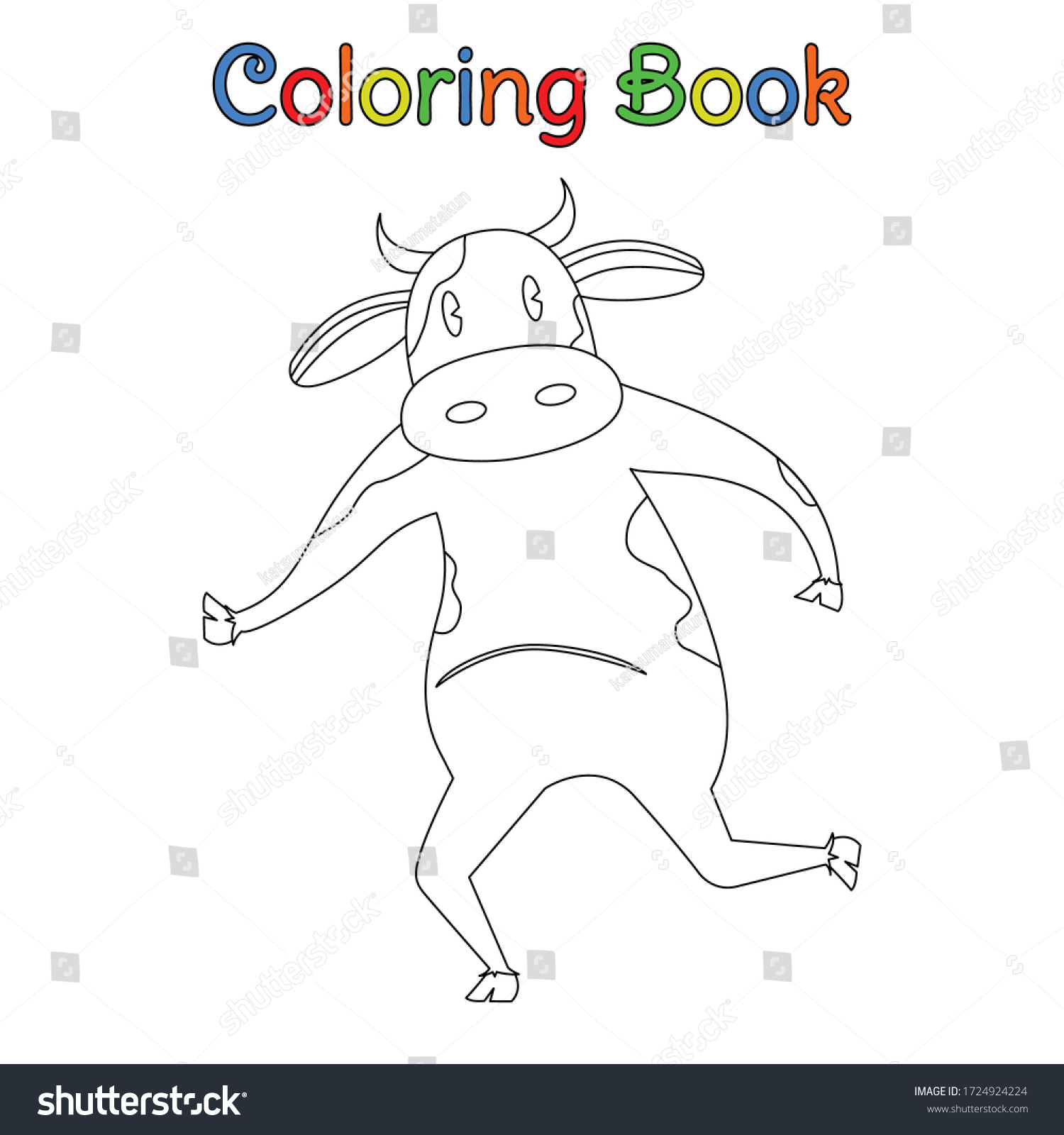 Coloring Book Kid Standing Cow Stock Vector (Royalty Free) 1724924224