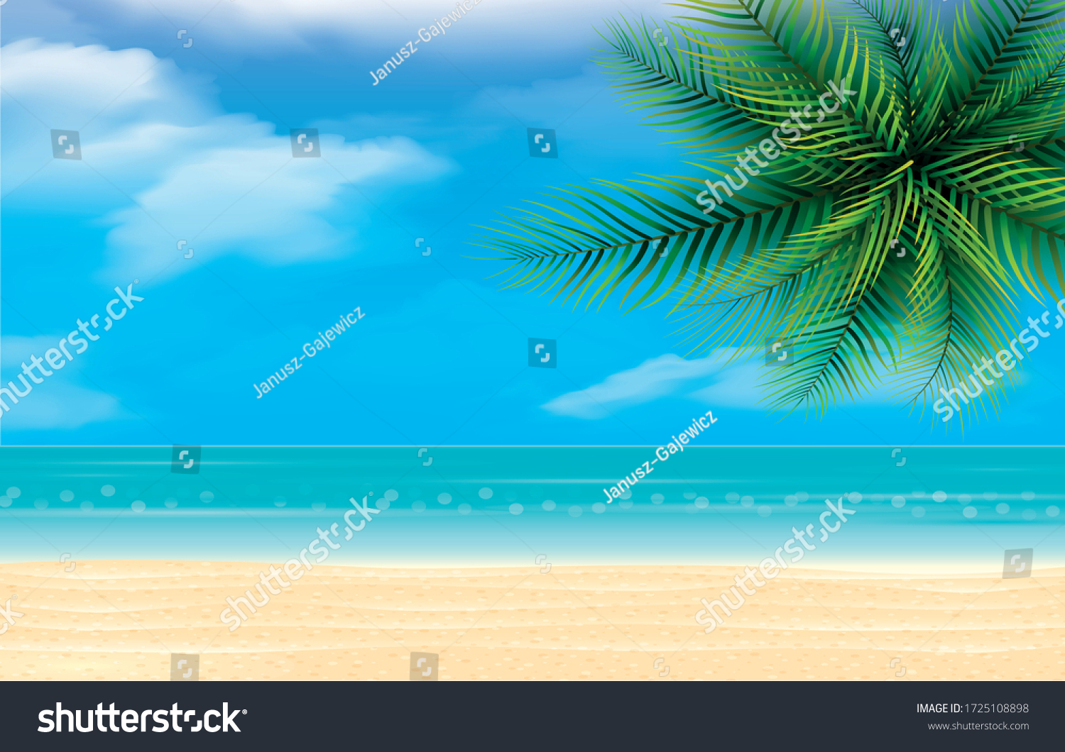 Sunny Day Tropical Beach Stock Vector (Royalty Free) 1725108898 ...