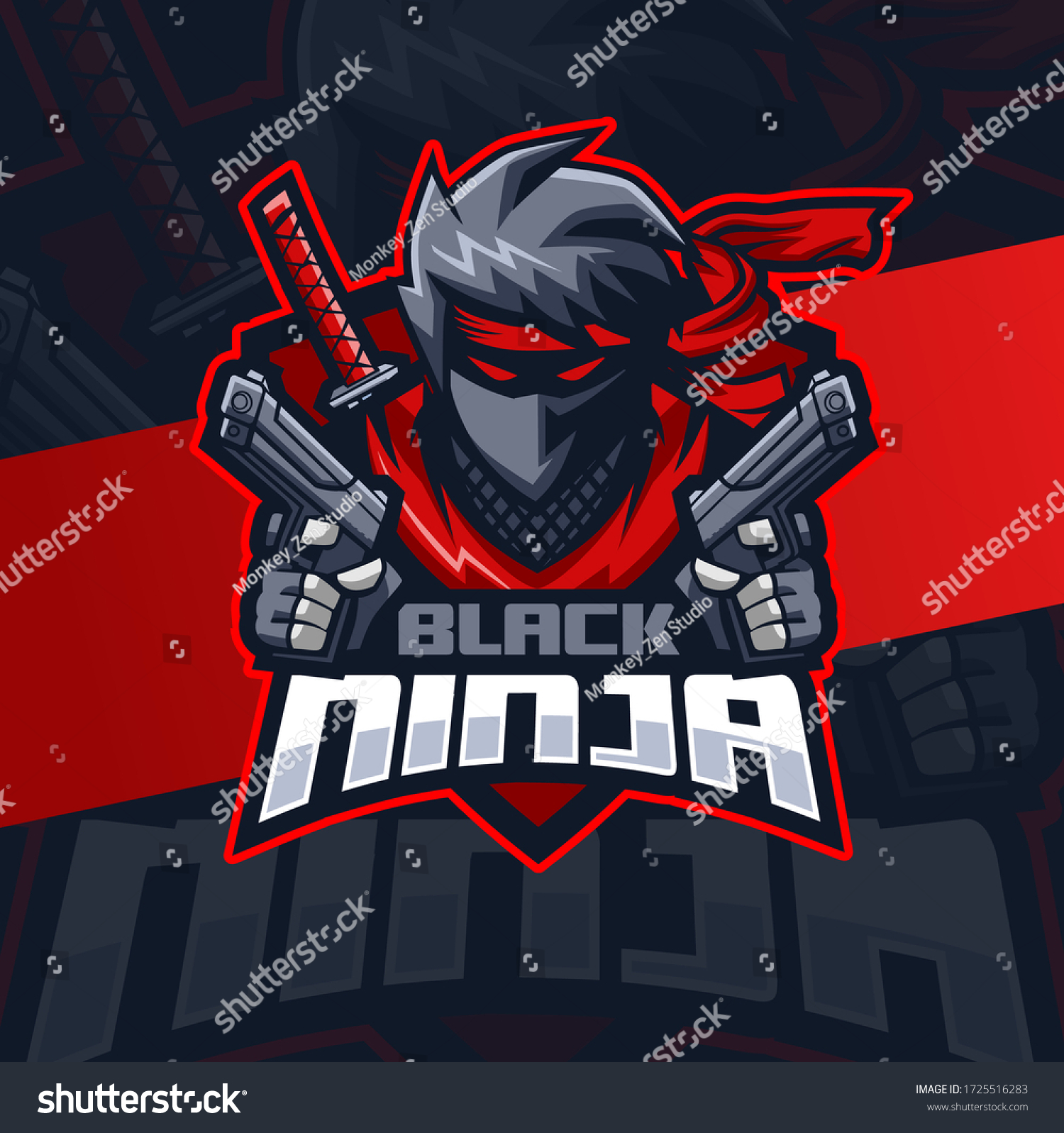 Black Ninja Gun Mascot Esport Logo Stock Vector (royalty Free 