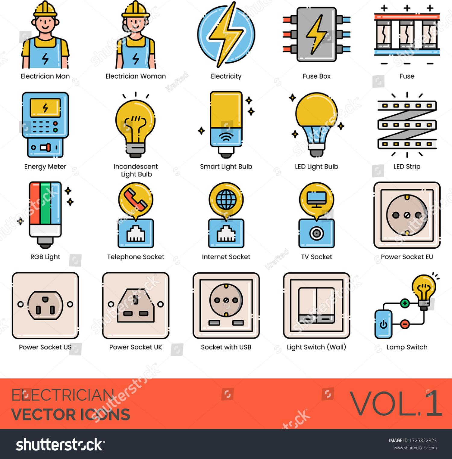 Electrician Icons Including Man Woman Electricity Stock Vector Royalty Free