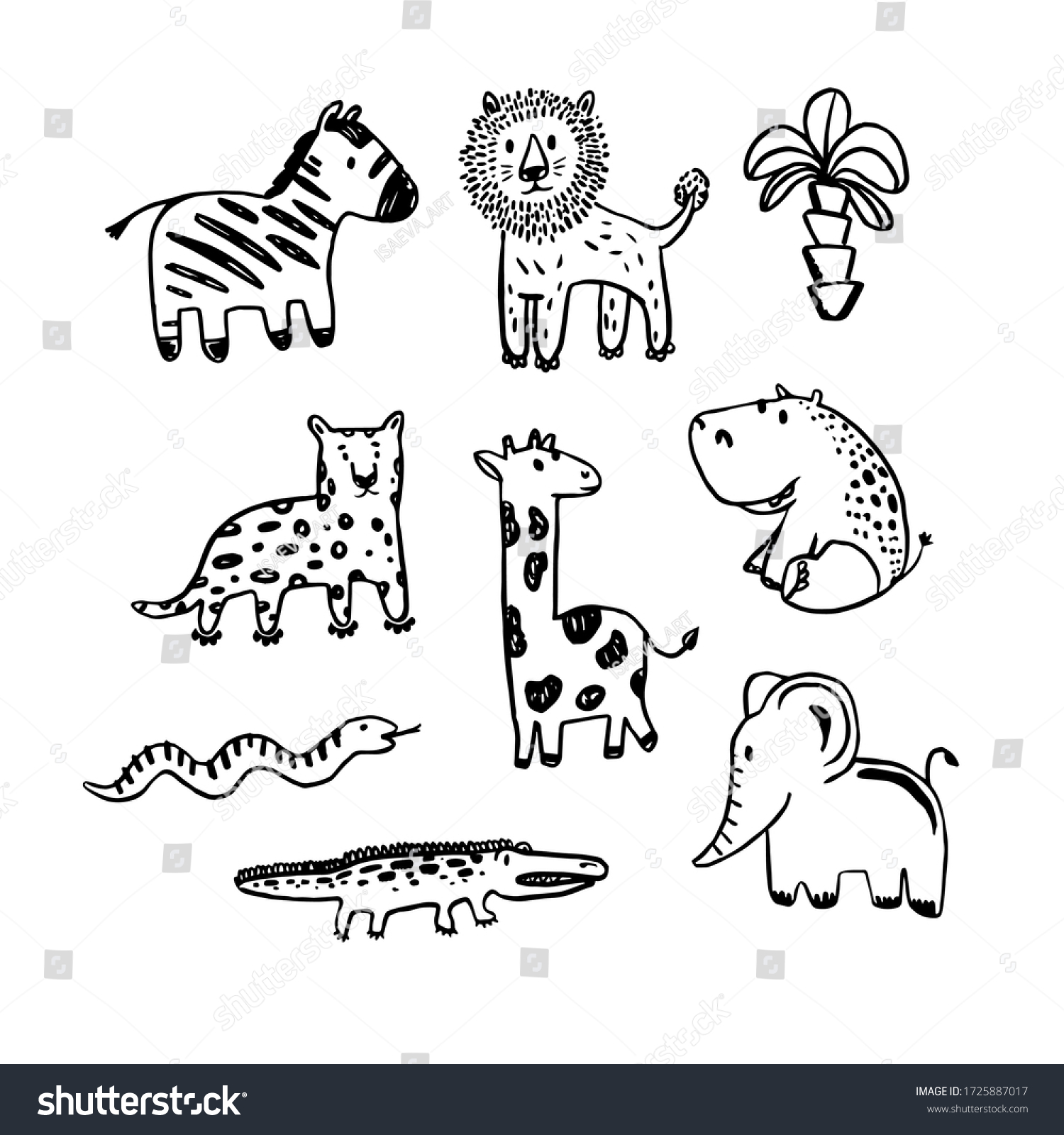 Vector African Animals Set Coloring Illustration Stock Vector (Royalty ...