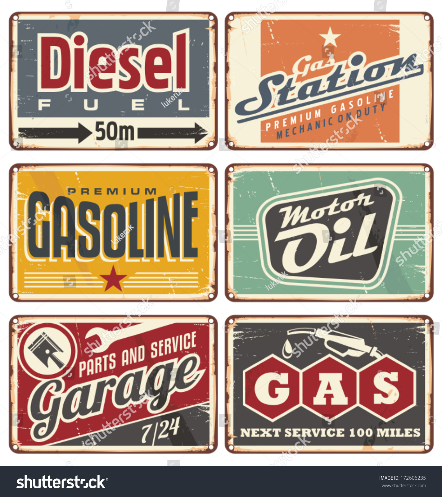 Gas Stations Car Service Vintage Tin Stock Vector Royalty Free