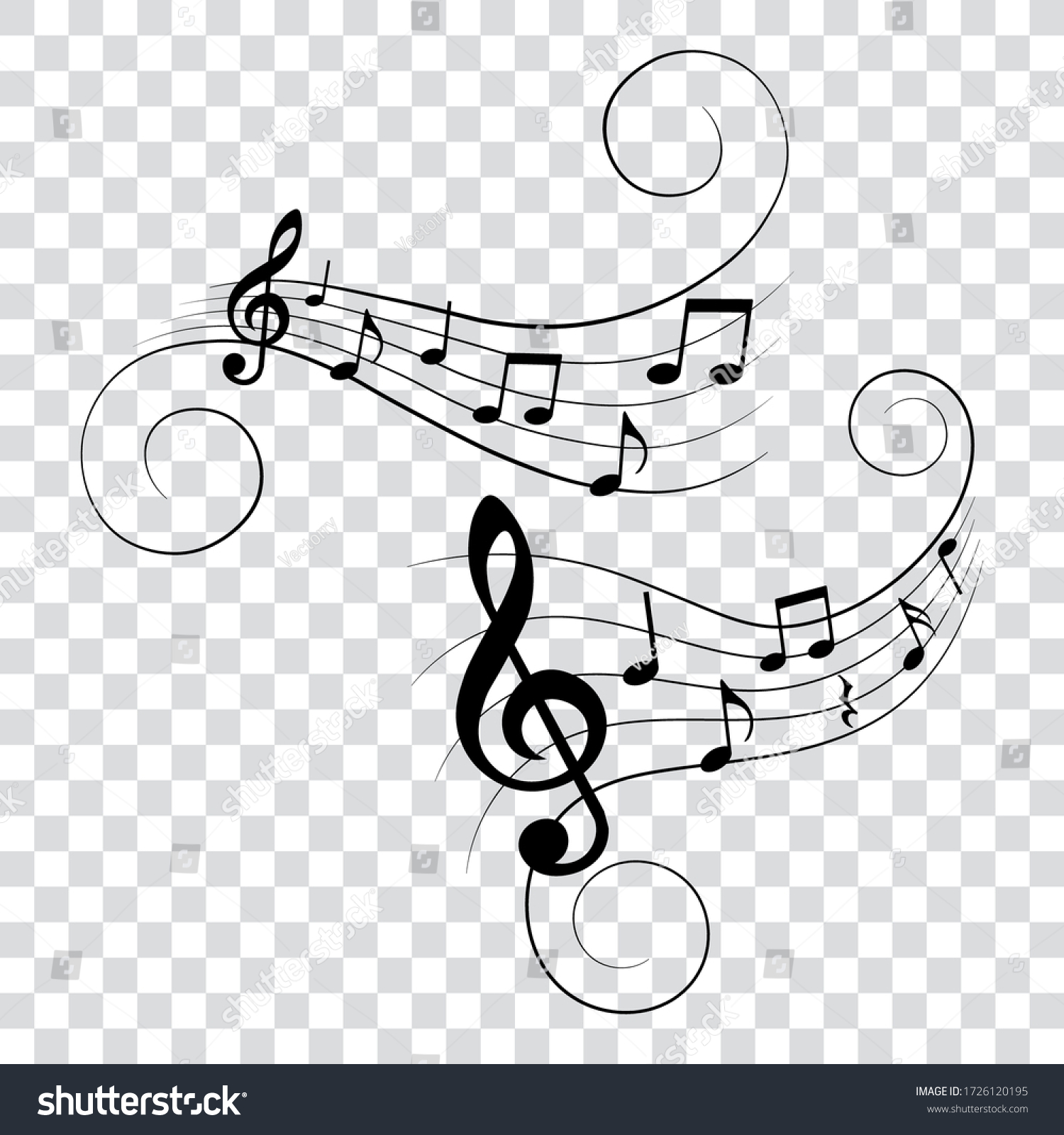 Set Music Notes Swirls Vector Illustration Stock Vector (Royalty Free ...